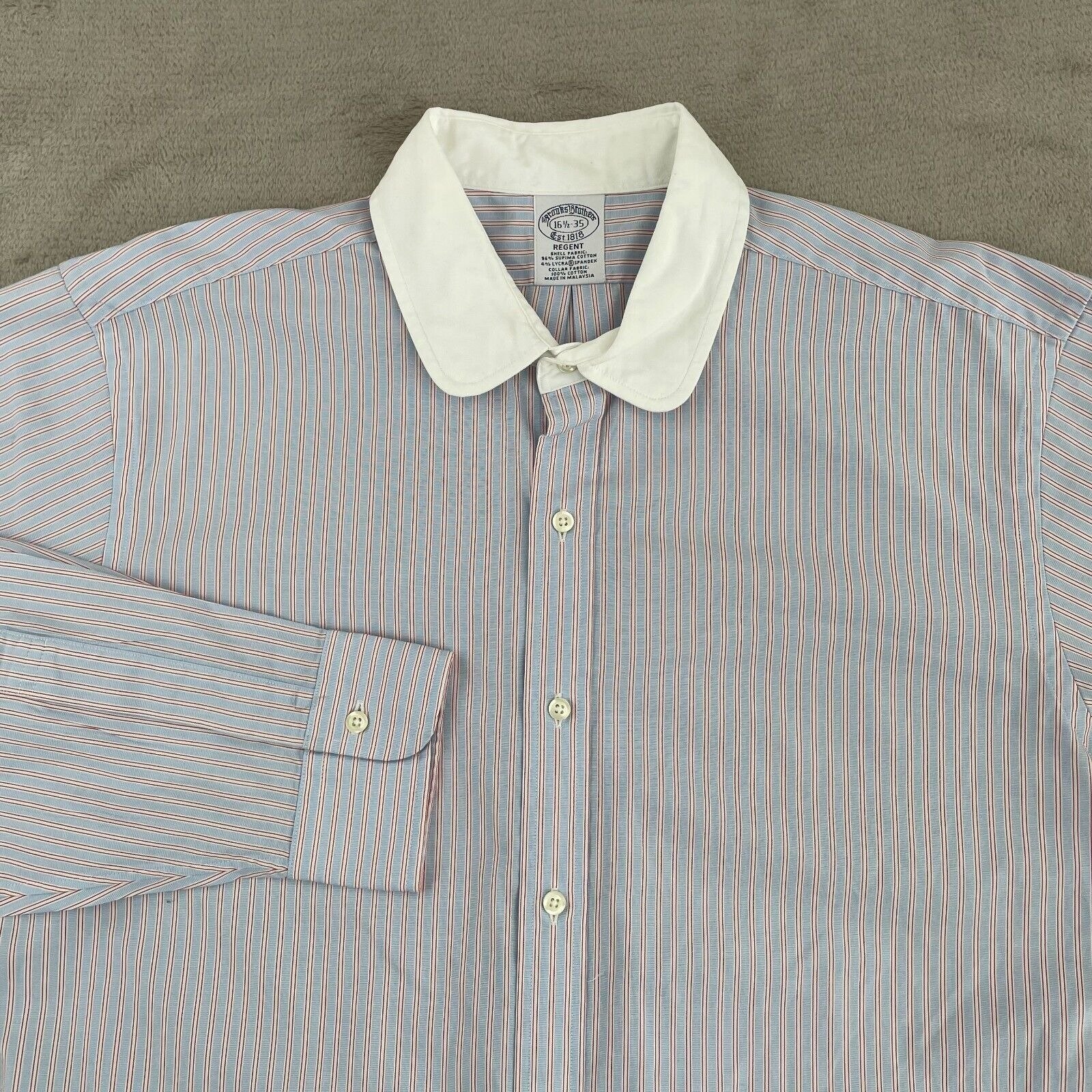 Brooks Brothers Dress Shirt Men 16.5-35 Blue Striped Regent Fit Preppy NWOT 140