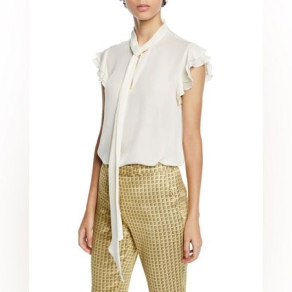 Etro Tie-Neck Tiered Ruffle-Sleeve Ivory Silk Blouse size 14 48 IT NWT