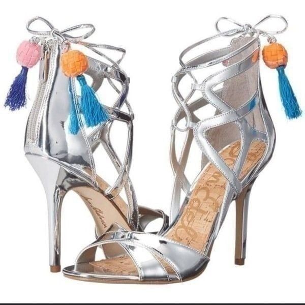 Sam Edelman Azela Silver Tassel Lace UP Leather Heel Size 8 NWOT