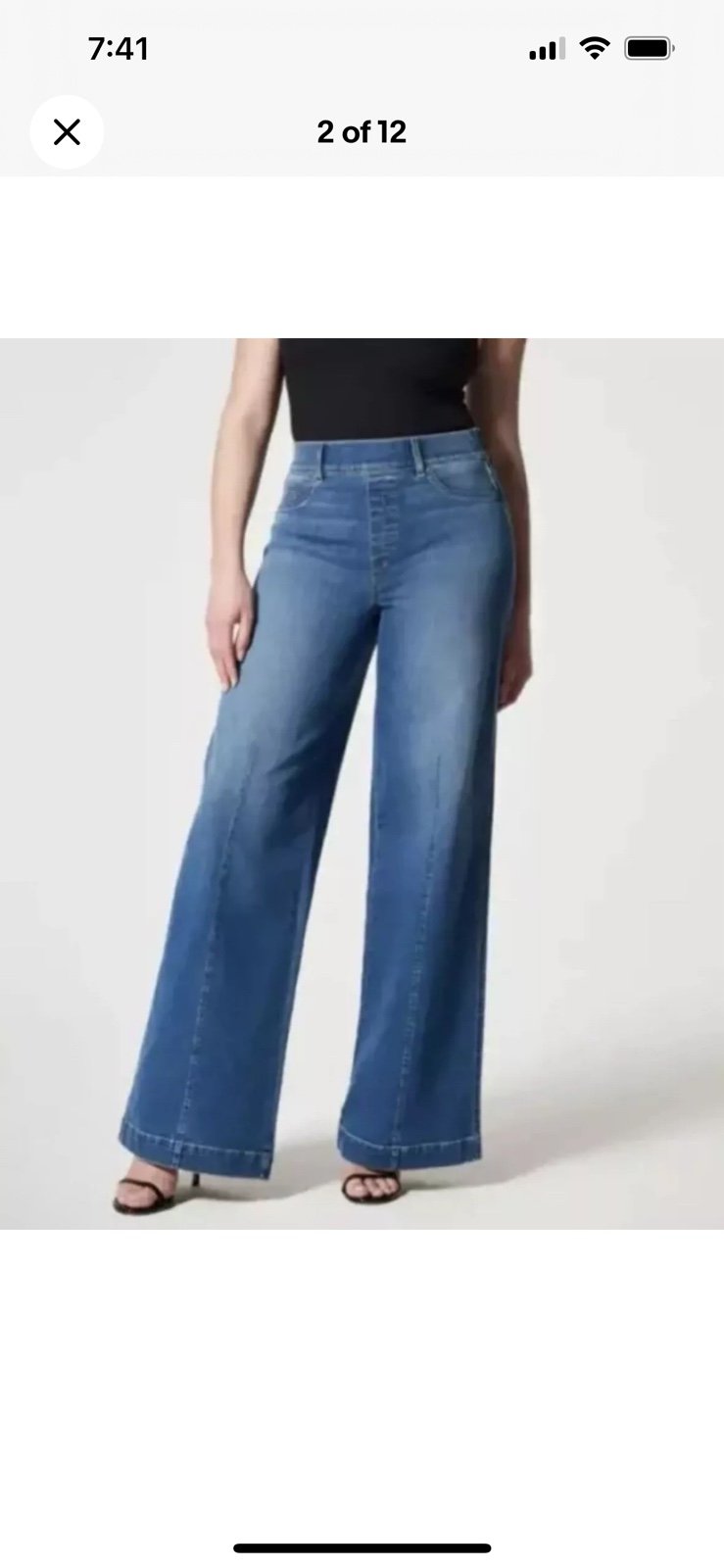 Spanx Seamed Front Wide Leg Vintage Indigo Jeans Size Large Regular Pull on