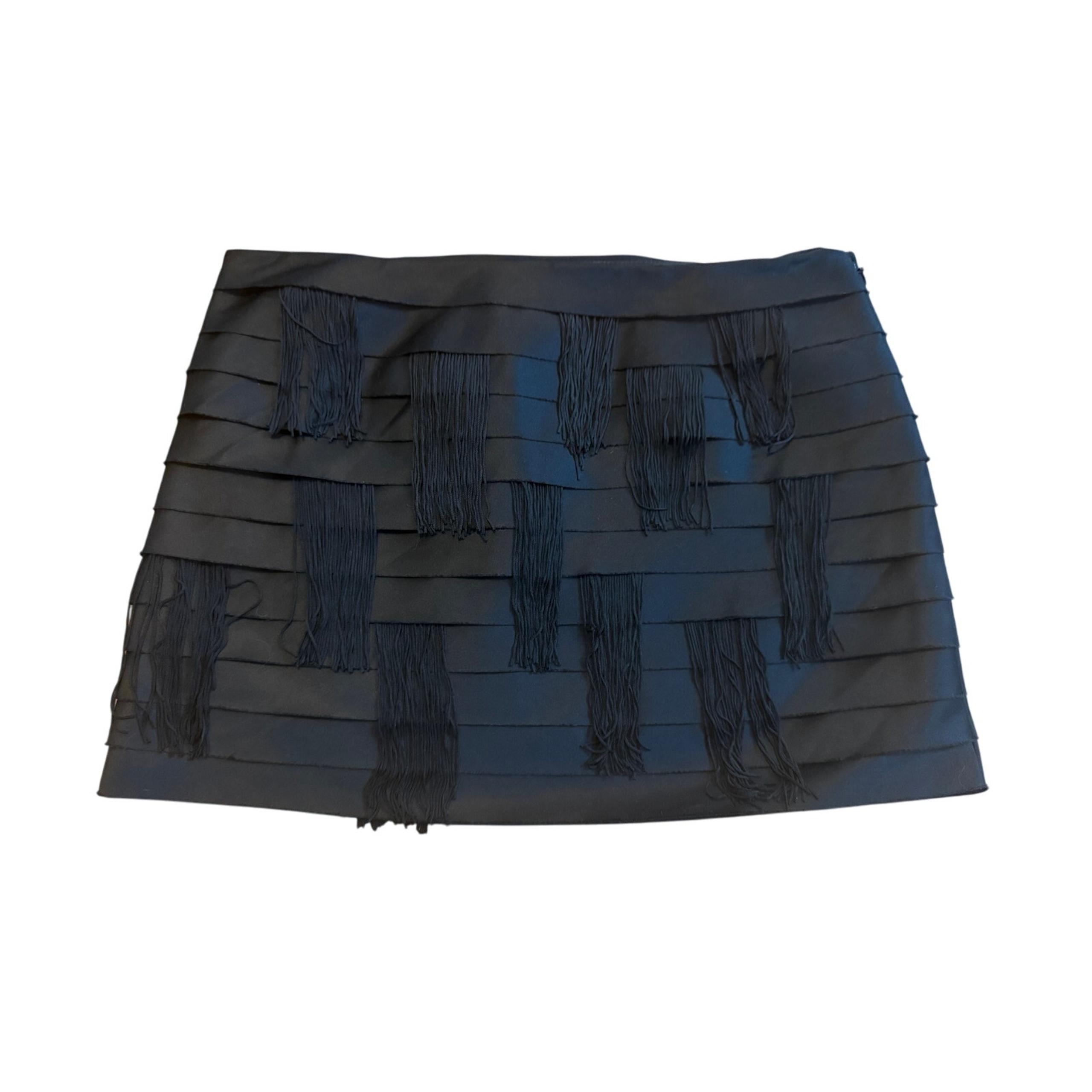 NWT Bebe Vintage Y2K Black Layered Fringe Mini Skirt 4