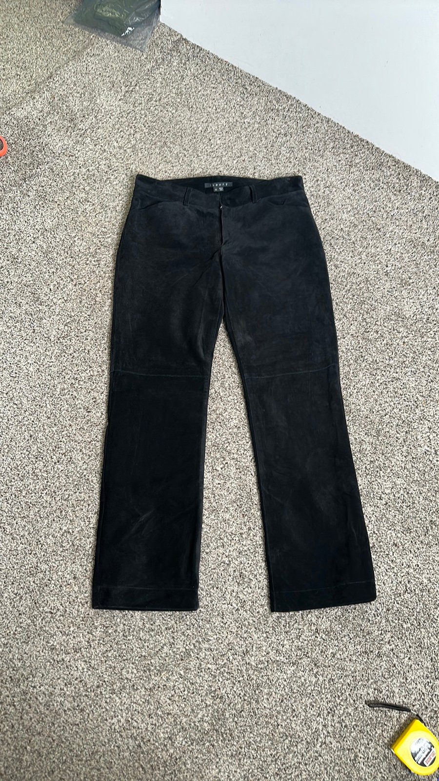 Theory black suede leather pants straight leg size 10