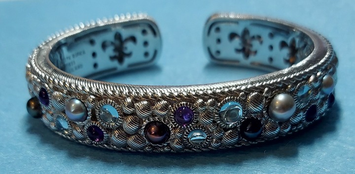 Judith Ripka Sterling Silver Multi-Gemstone & Pearl Hinged Cuff Bracelet