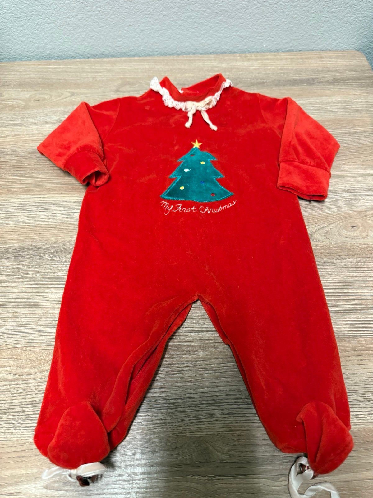 Vintage Neiman Marcus Coverall My First Christmas Jingle Bell footie Size 12-24s