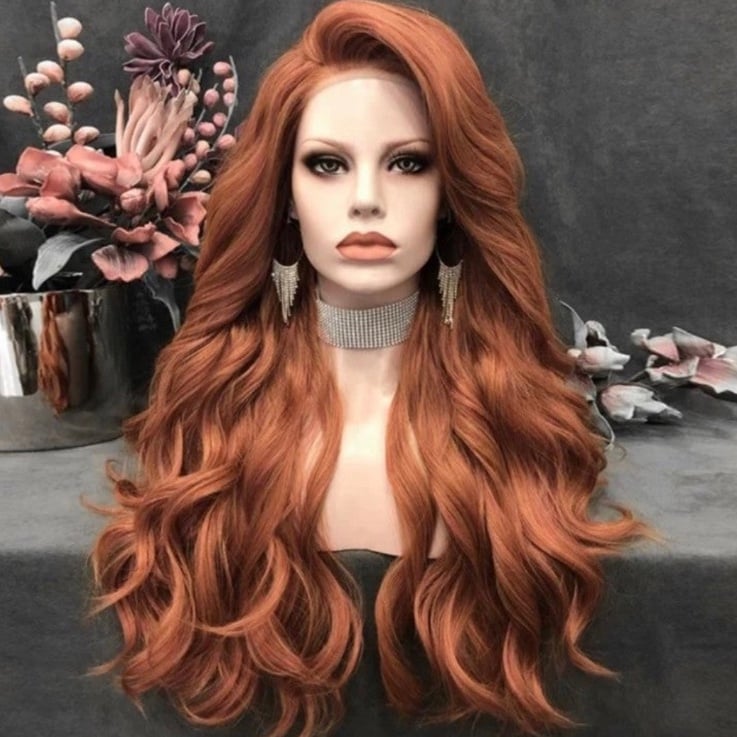 22” COPPER RED ORANGE BODY WAVY LACE FRONT GLUE-LESS CELEB Wig *NEW*