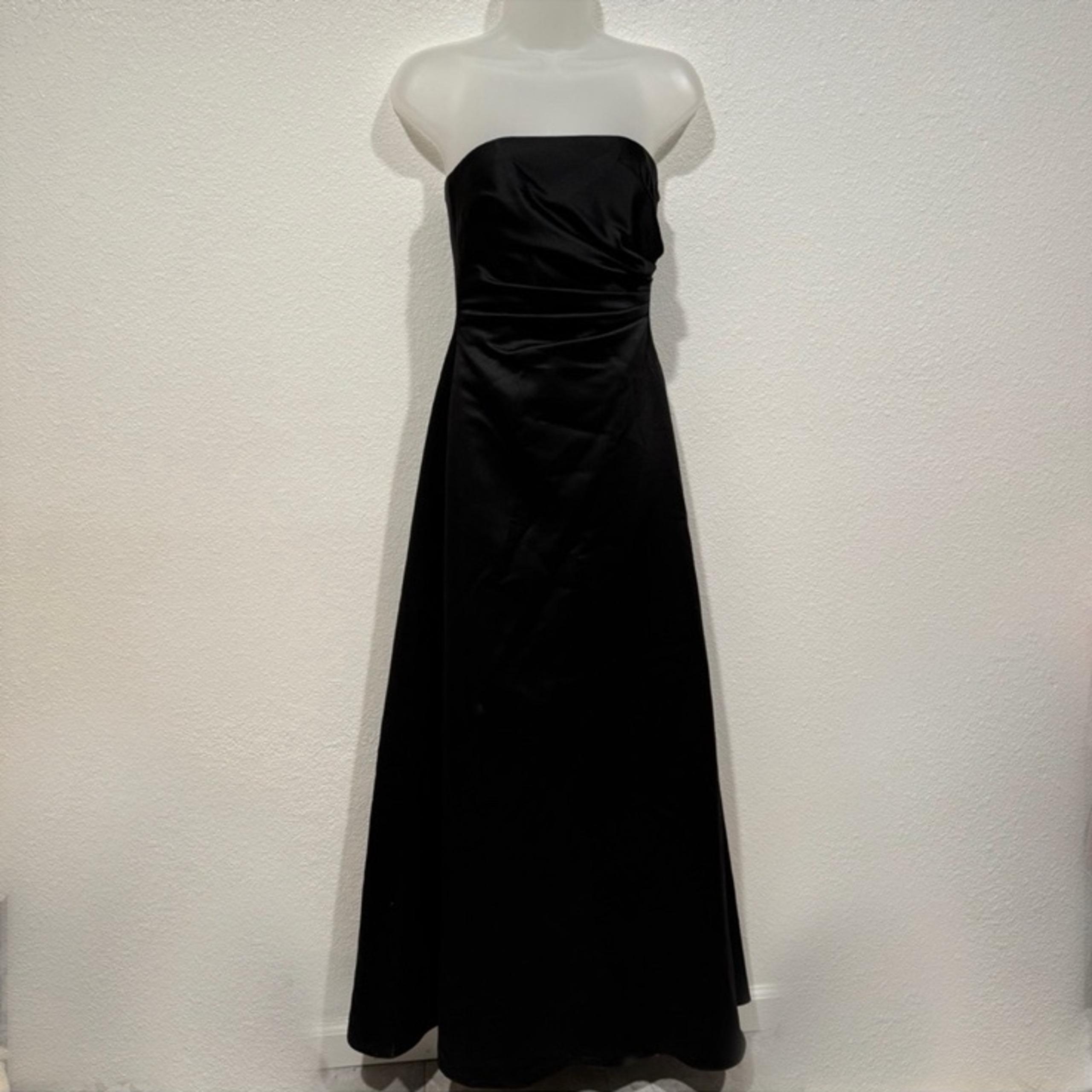 michaelangelo black satin strapless long maxi evening dress prom bridesmaid
