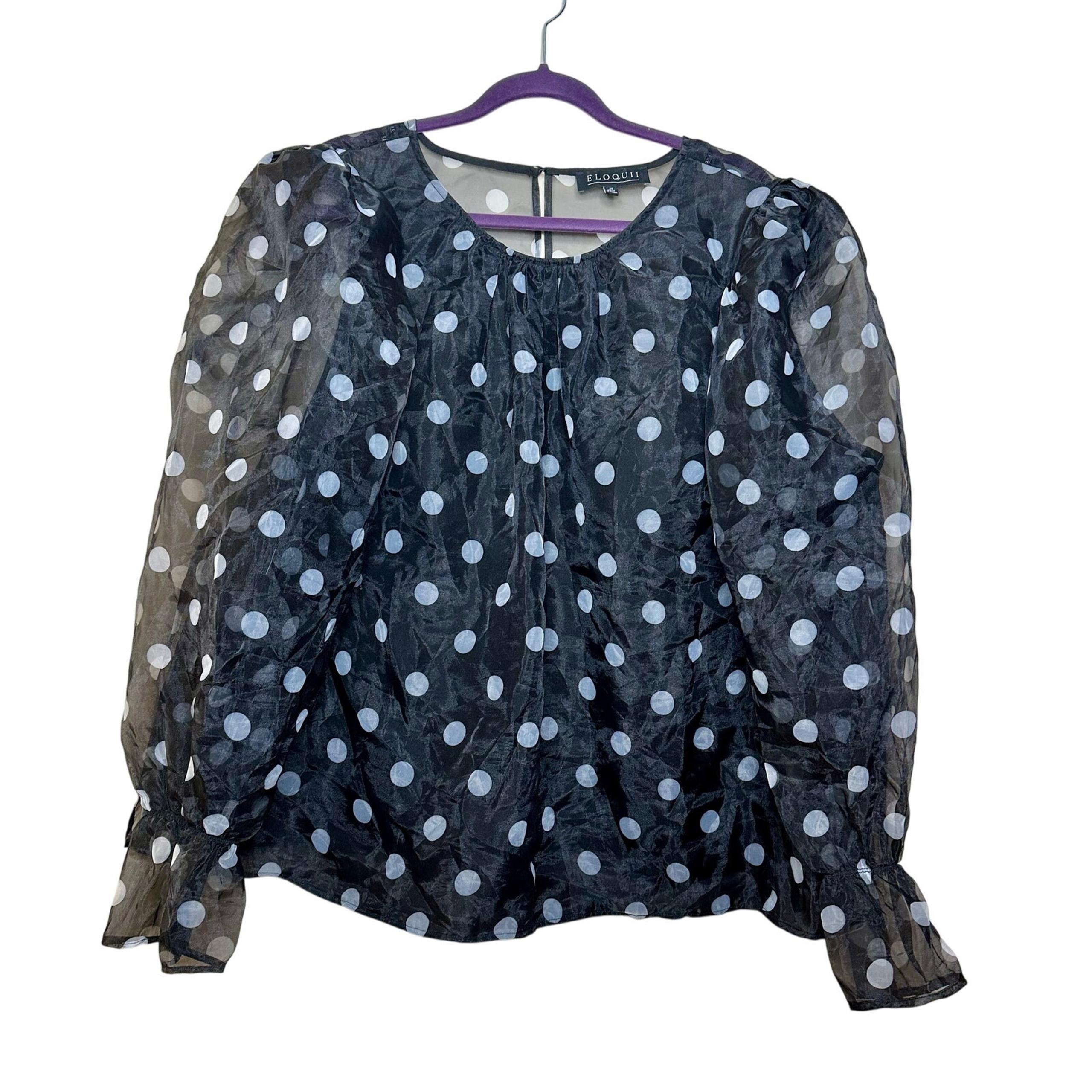 Eloquii Womens Plus Size 26 Blouse Polka Dot Coquette Balloon Sleeve Organza