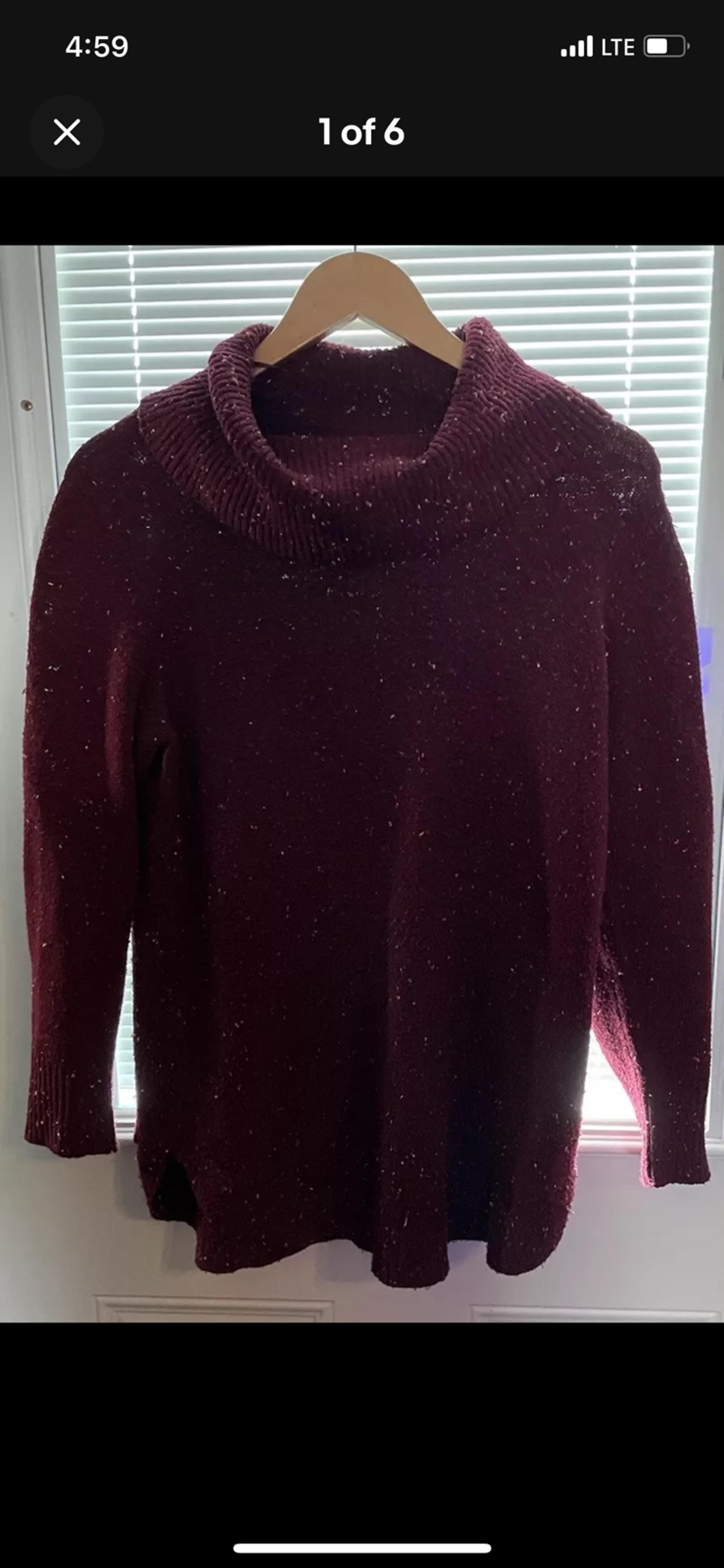 St john's Bay Women's Maroon Knit Sweater Cowl Neck Size: M long sleeve curved