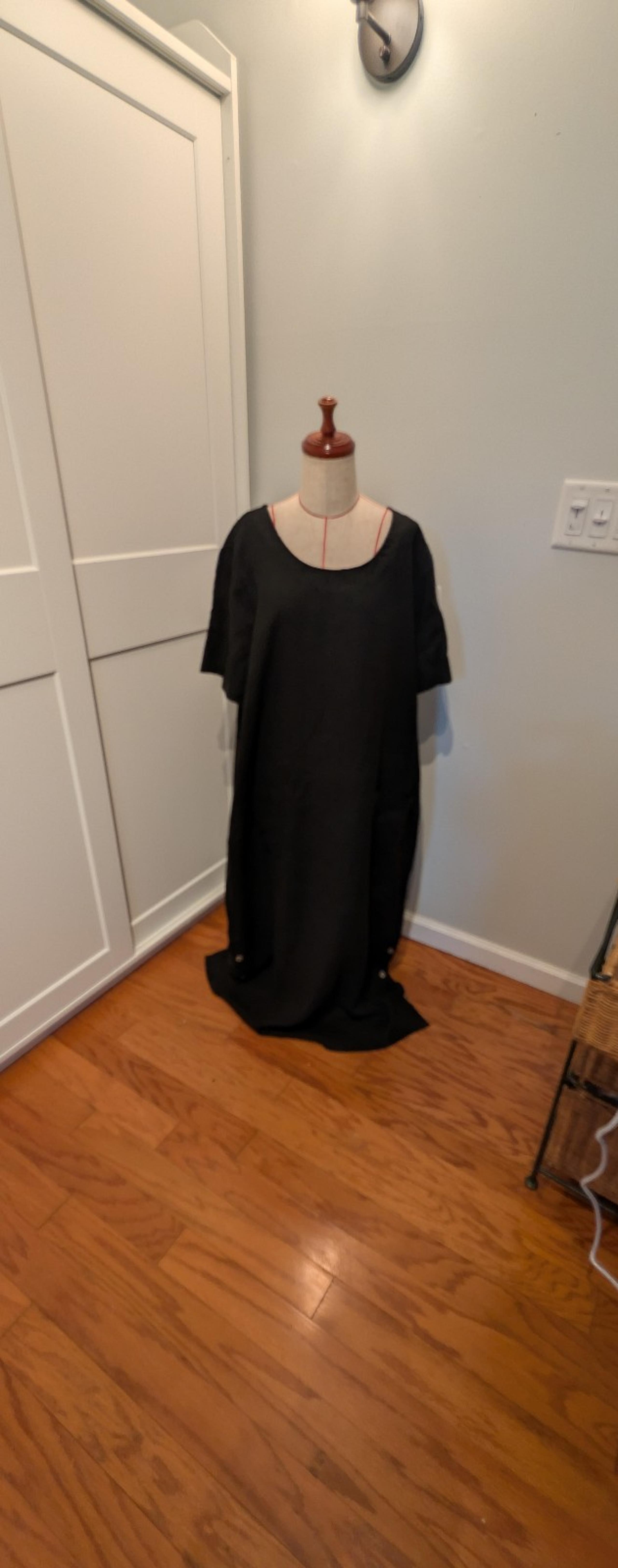 NWT Vintage Studio Ease Dress Womens 22W Black 100% Linen Maxi Lagenlook Relaxed