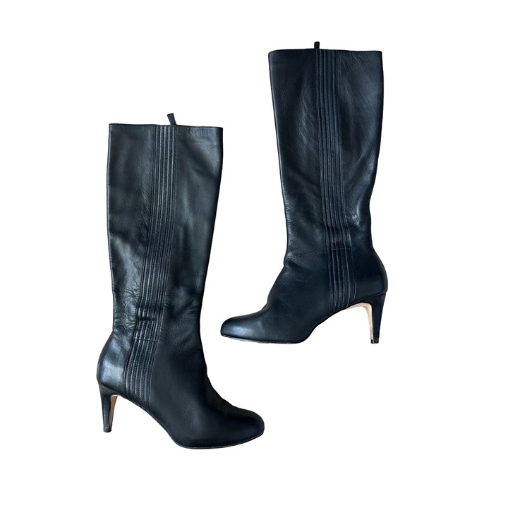 COLE HAAN Black Leather Heeled Zip Boots Sz 8