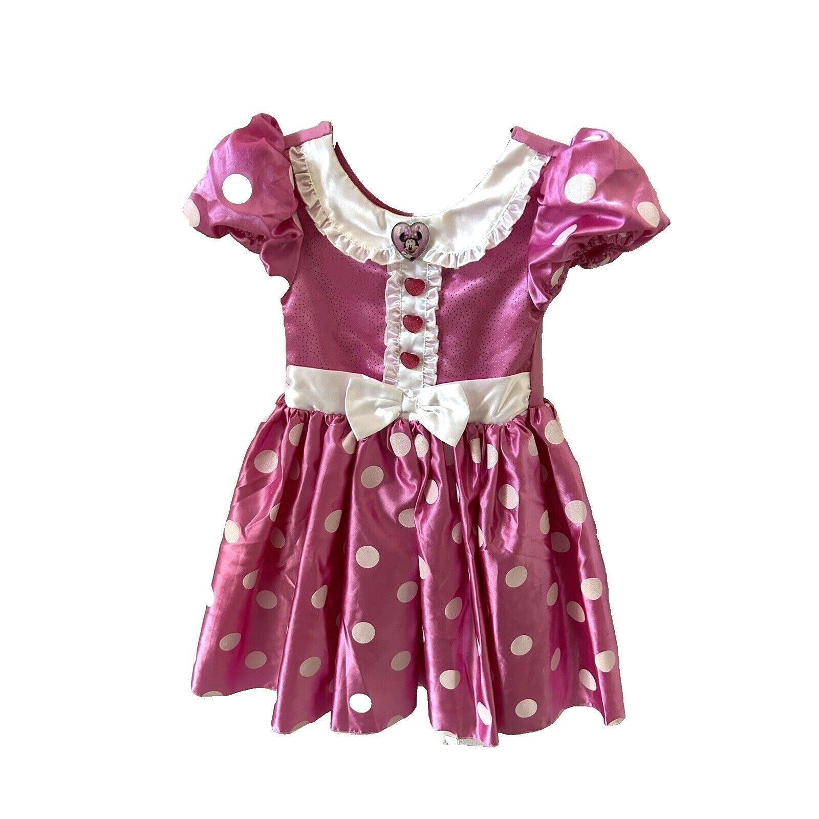 Disney Minnie Mouse Pink/White Polka Dot Costume Dress With Brooch Child Size 4