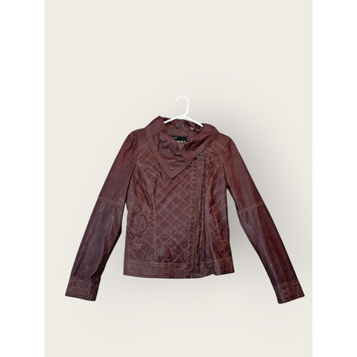 Guess Women's Deep Brown Faux Leather Jacket Size Medium
