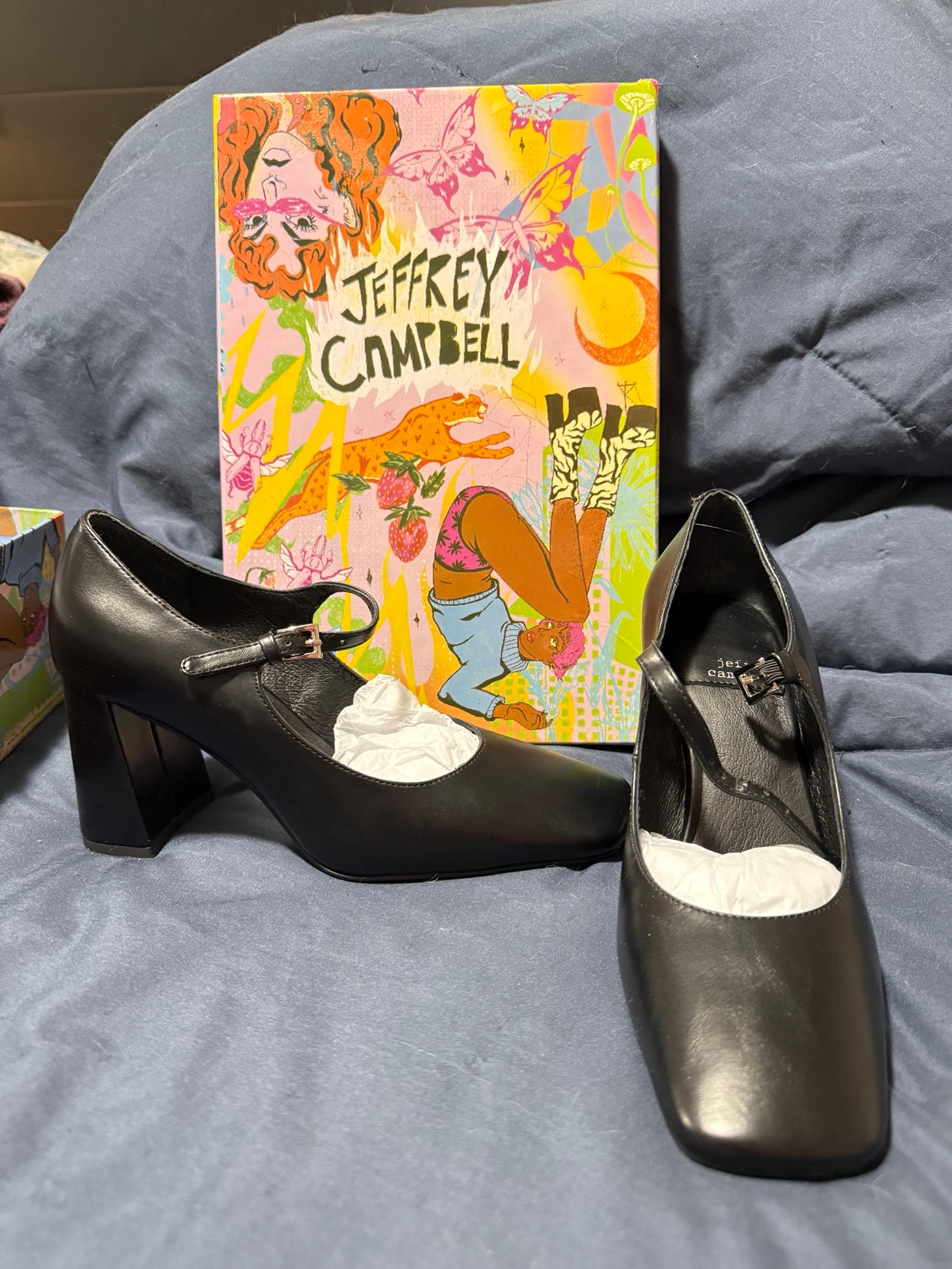 Jeffrey Campbell Bourdin-2 Block Heel Mary Jane Size 6.5M Black Leather Shoes