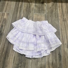 LoveShackFancy Small Ruffle Tiered Mini Skirt Violet Splash Hand Dye Purple