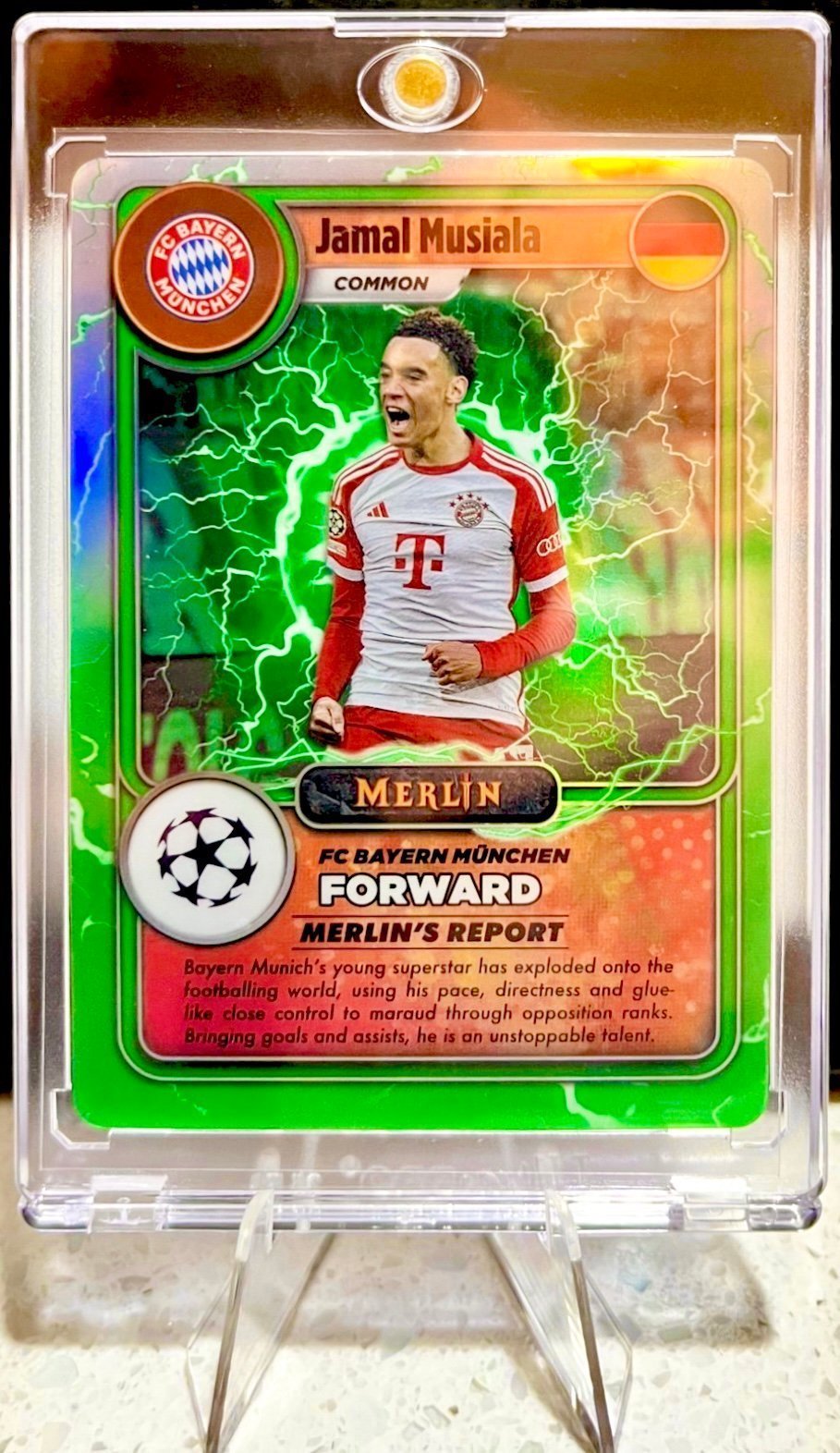 2023-2024 Topps Merlin GAMERS REPORT LIGHTING GREEN REFRACTOR Jamal Musiala SP
