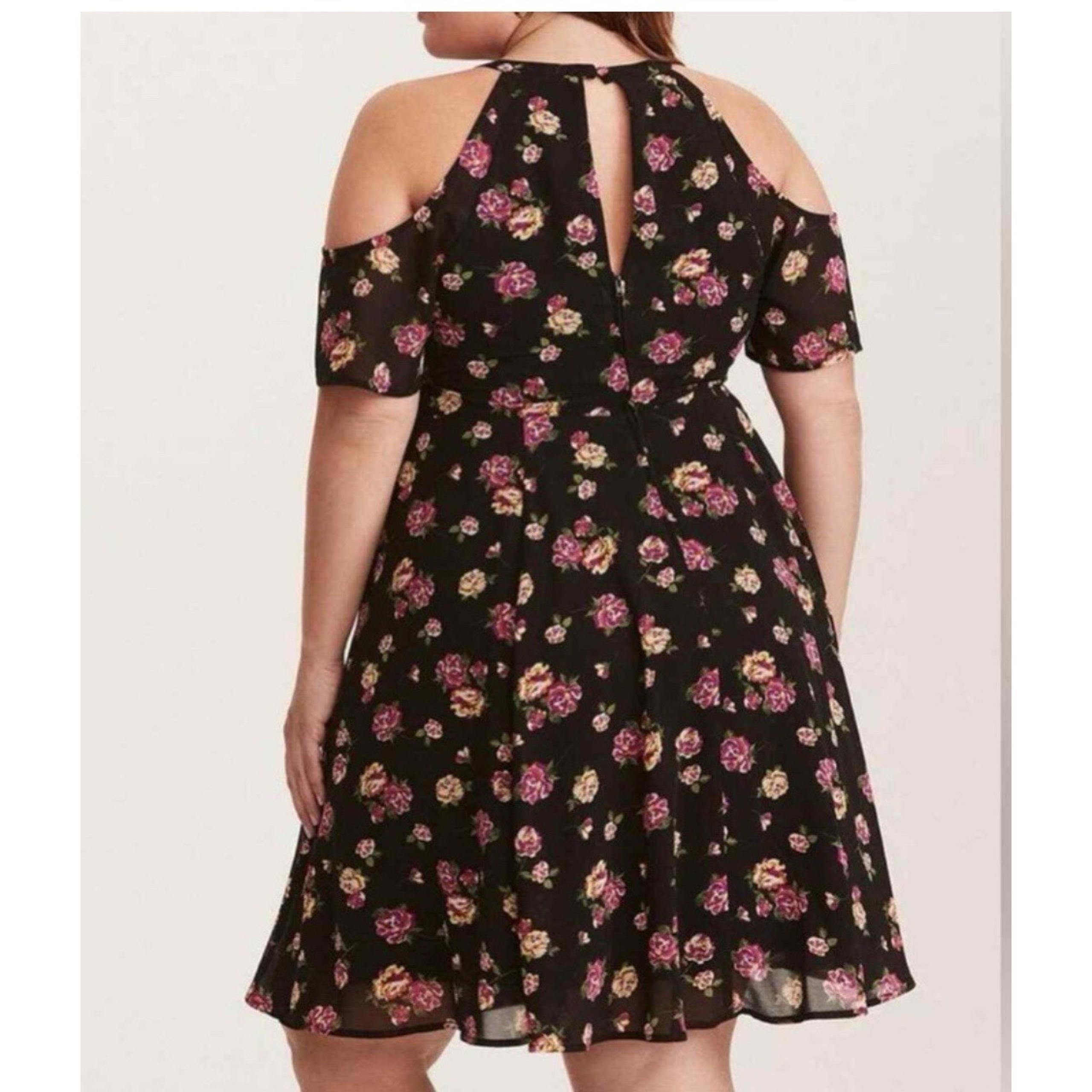 Torrid Multi Colored Floral Print Chiffon Cold Shoulder Dress Plus Size 16