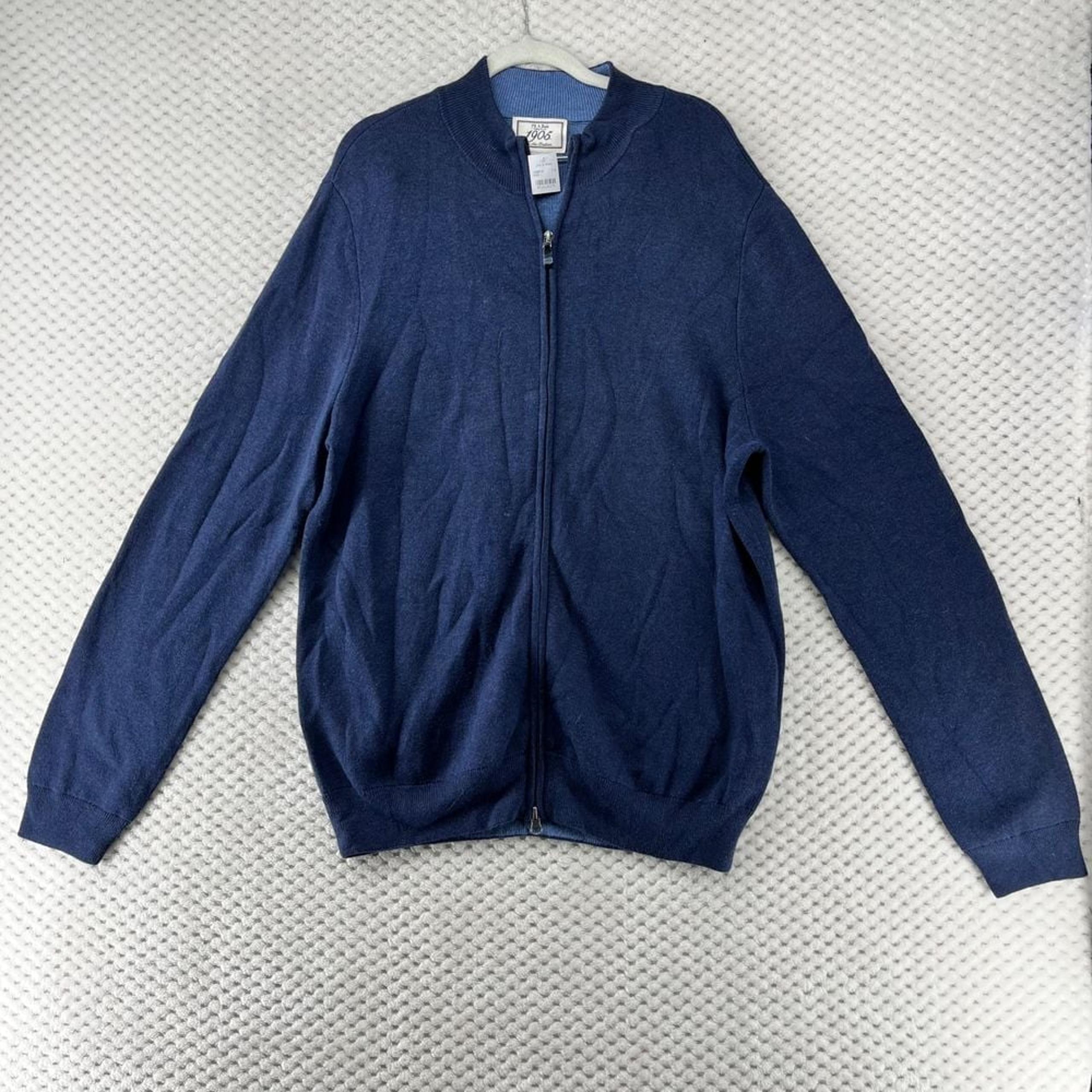 Jos. A. Bank 1905 Full Zip Cardigan Sweater Cotton Blend Blue Large