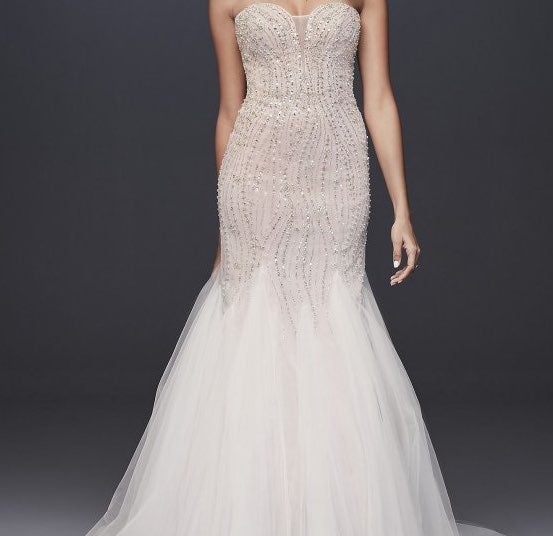 Beaded Tulle Sweetheart Trumpet Wedding Dress