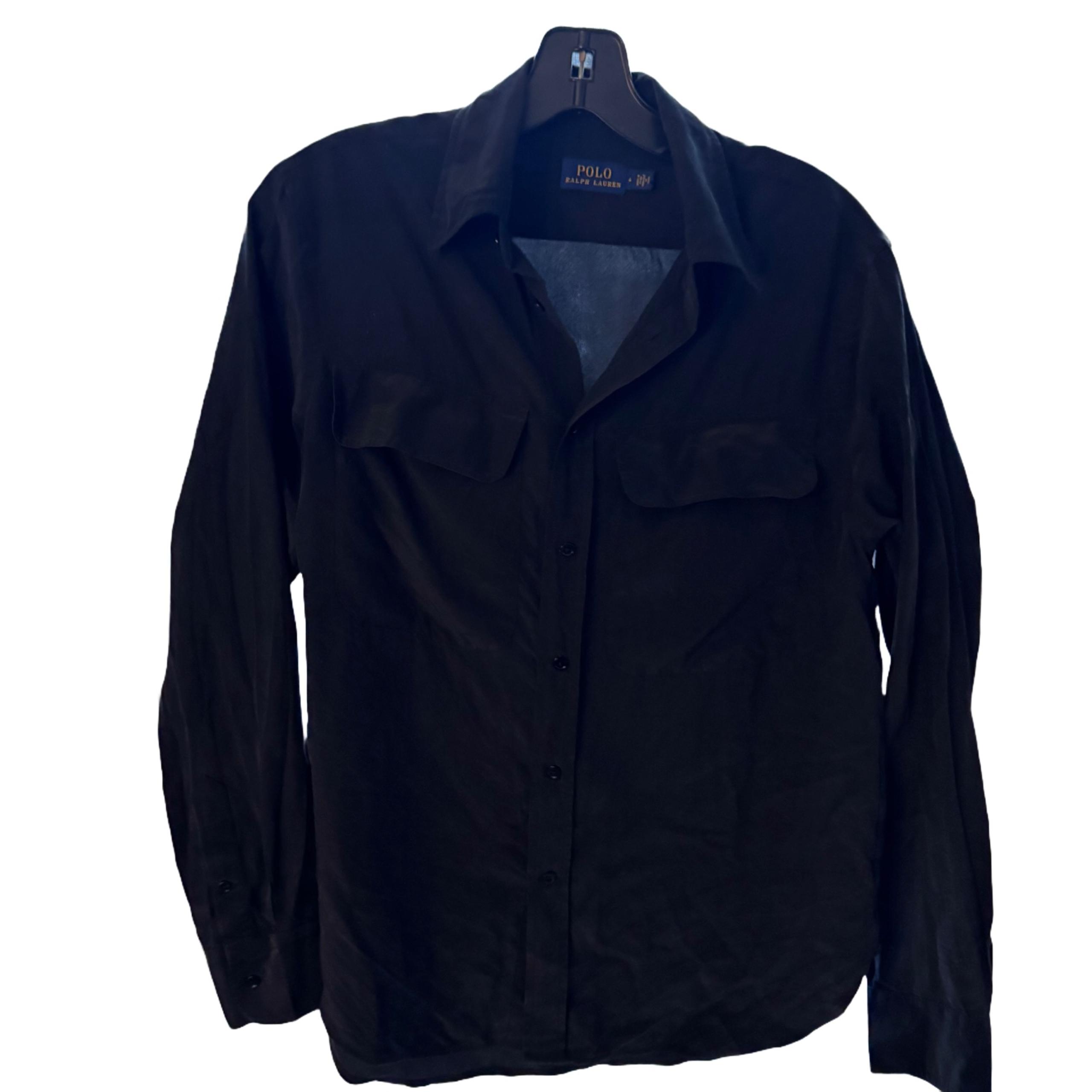 POLO RALPH LAUREN WOMEN BUTTON DOWN SILK SHIRT - BLACK SIZE 6