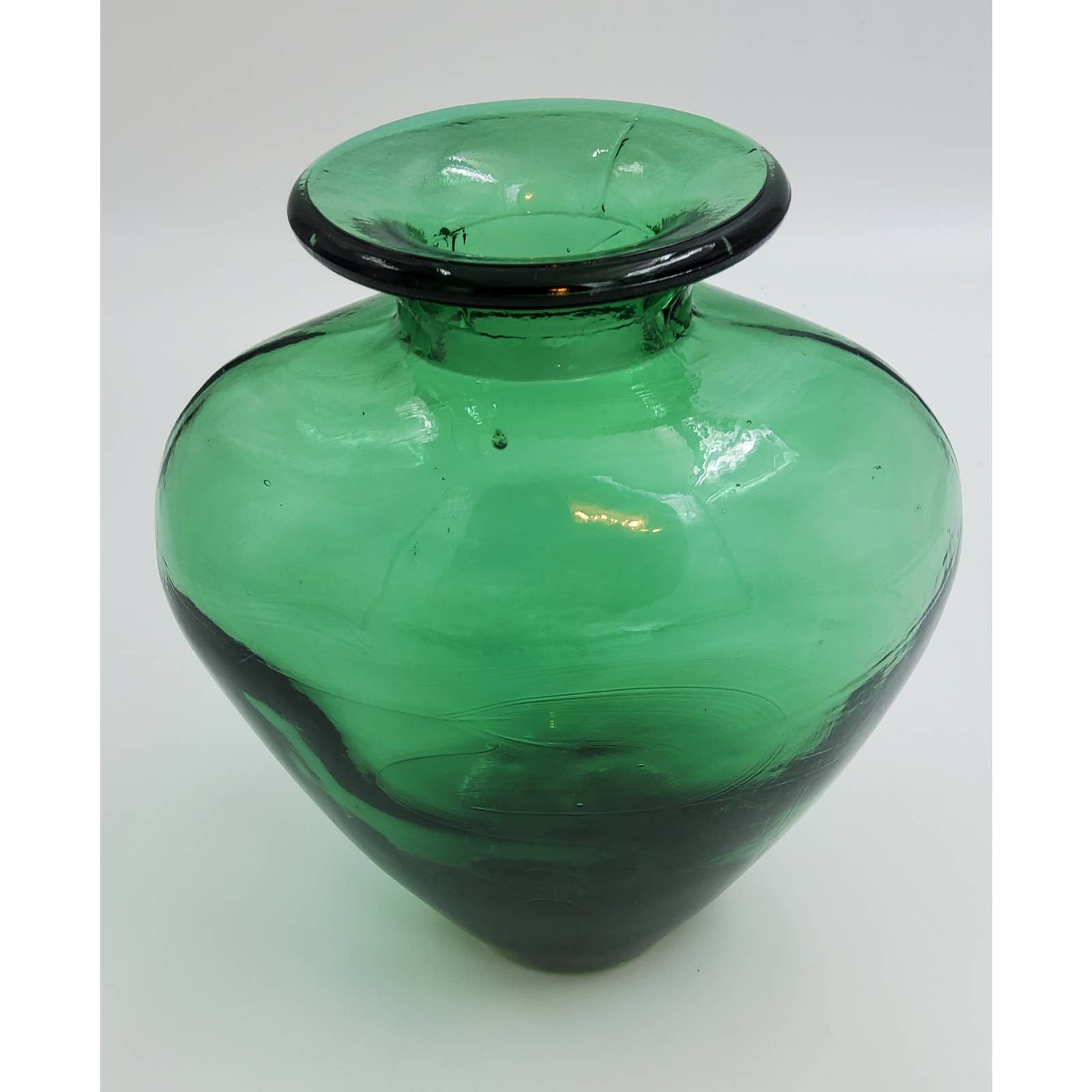 Vintage Teal Hand Blown Pressed Glass Heavy Vase Made in Spain