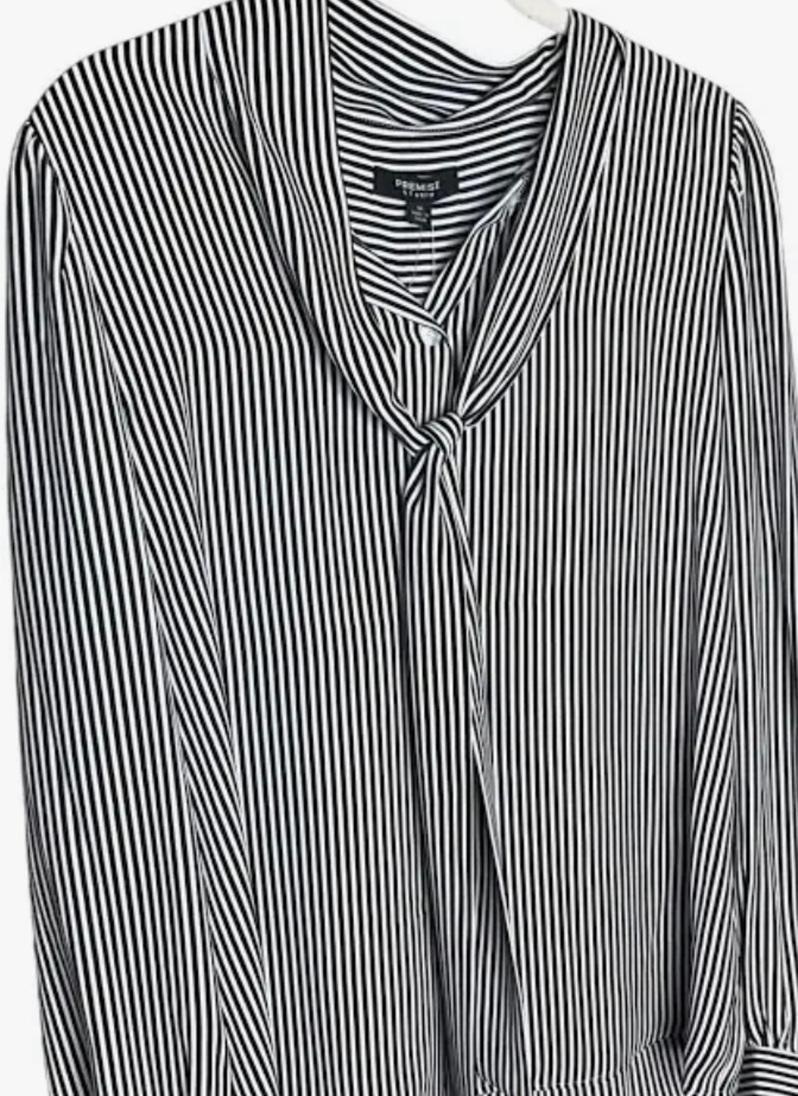 Premise Studio Size Medium  Womens Black White Stripes Button Up Top Blouse