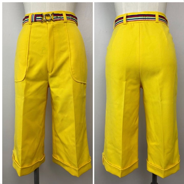 Vintage 1970s Cropped Yellow Pants, Sears Mates, Size XS, 25.5 x16\