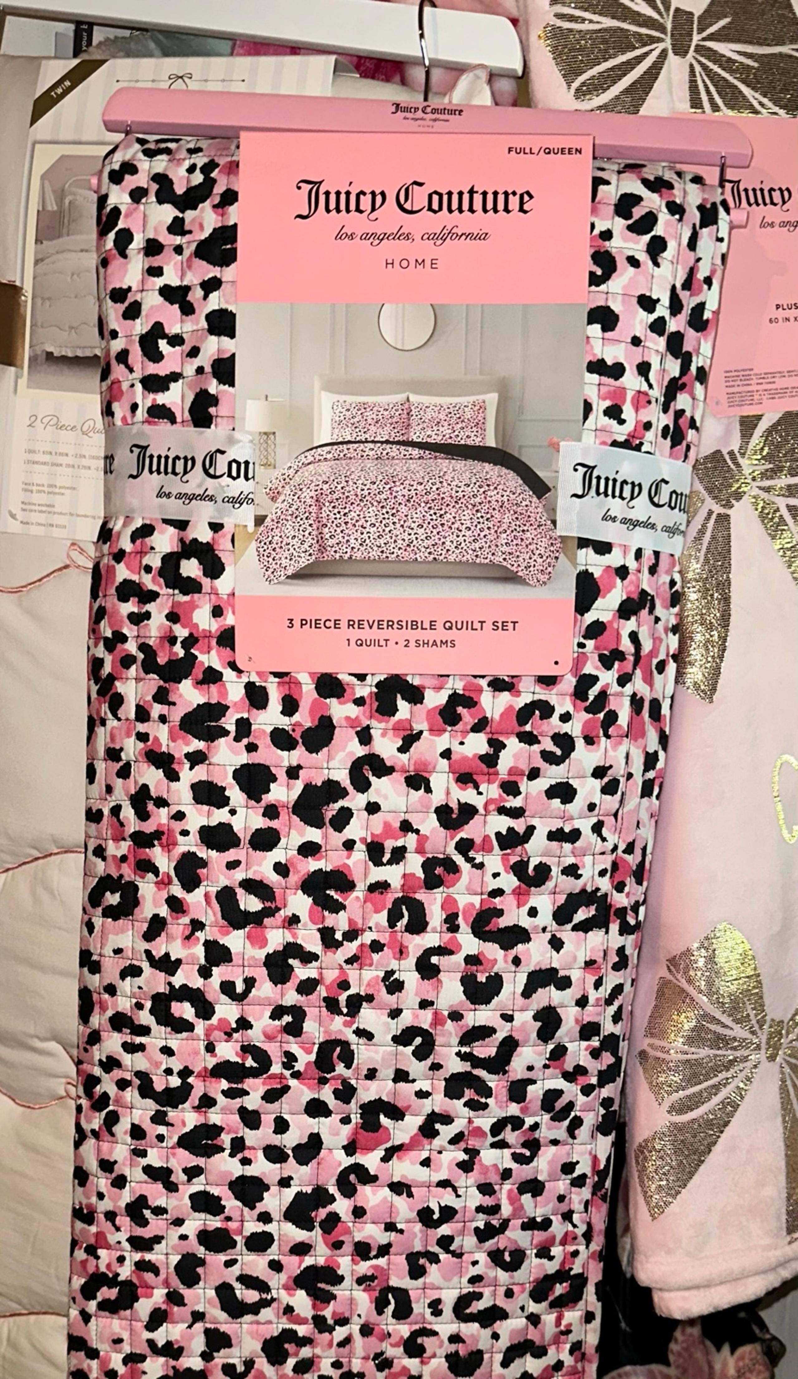 juicy couture pink reversible leopard cheetah comforter quilt set queen 3pcs new