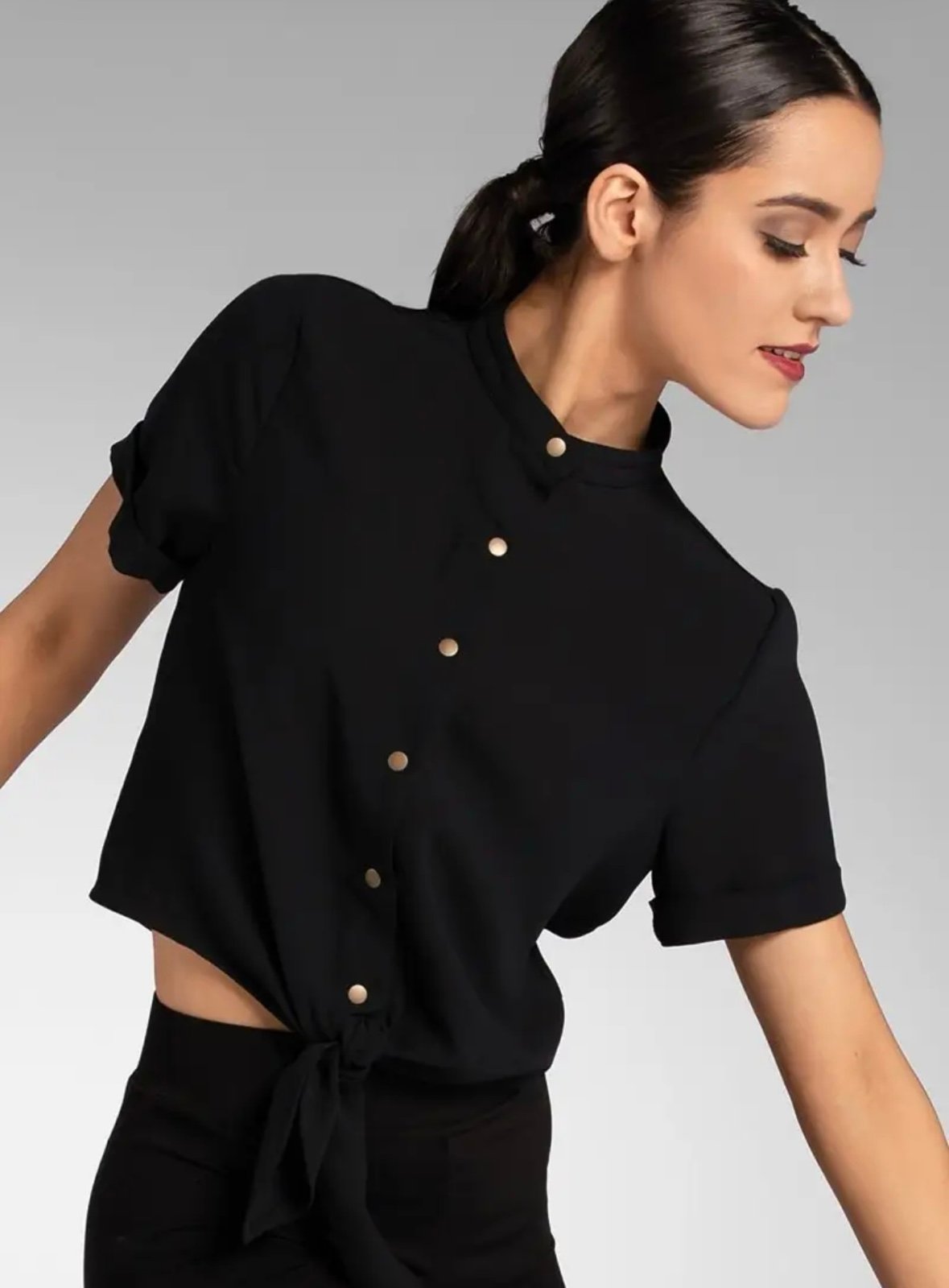 AH12301 Weissman Mixify Button Down Tie Front Shirt Black AS Dance Costume Small