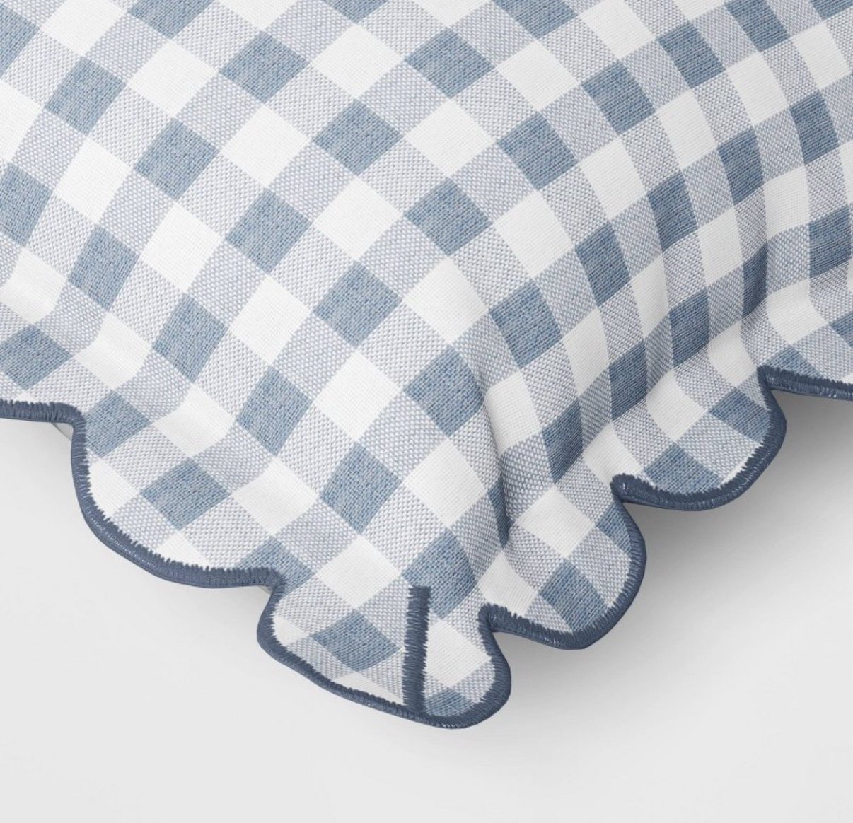 Threshold STUDIO McGEE 14x20 Gingham Scalloped Edge Outdoor Lumbar Pillow BLUE