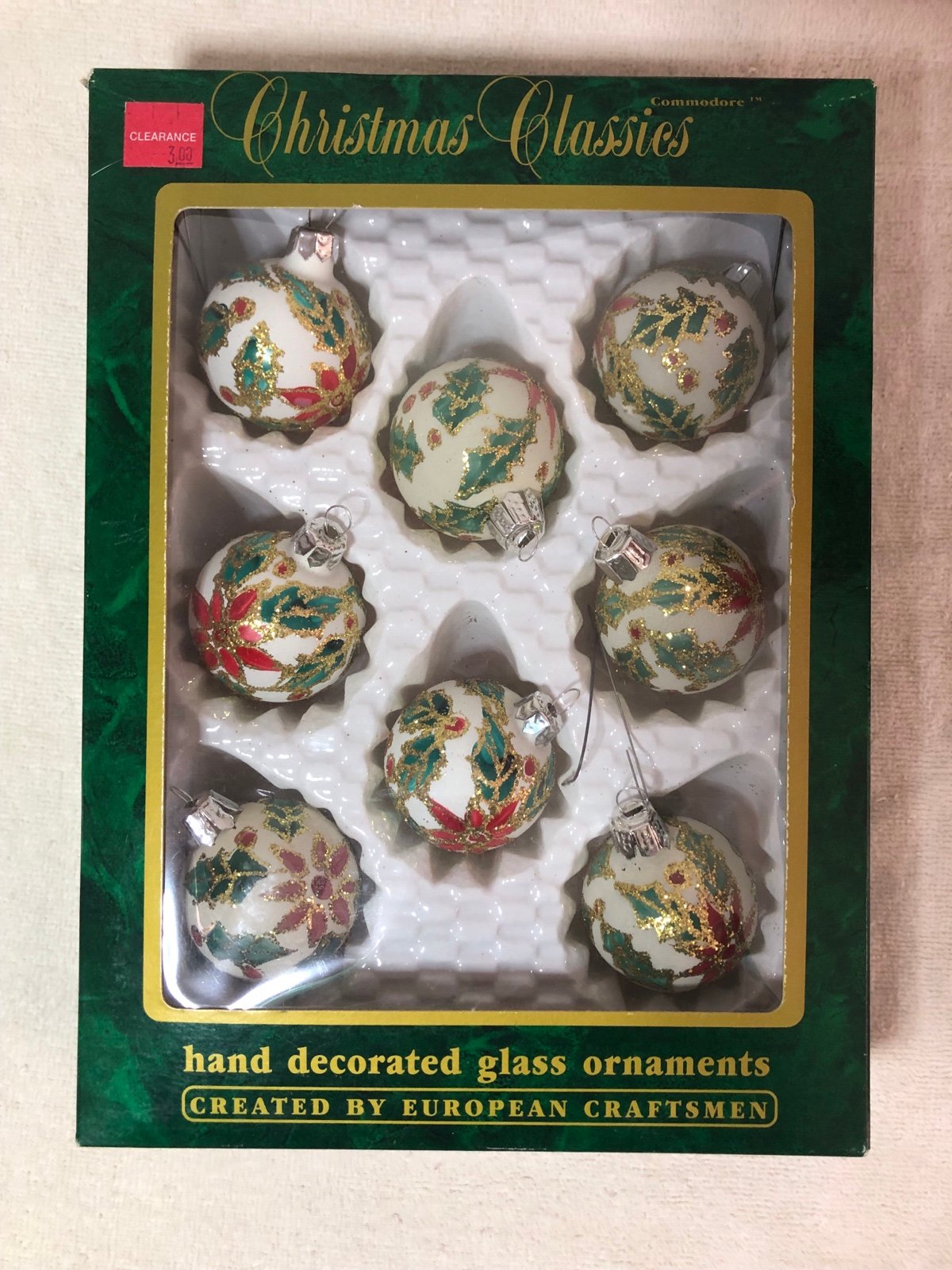 Vintage Christmas Classics Hand Decorated Glass Ornaments By European Craftsman