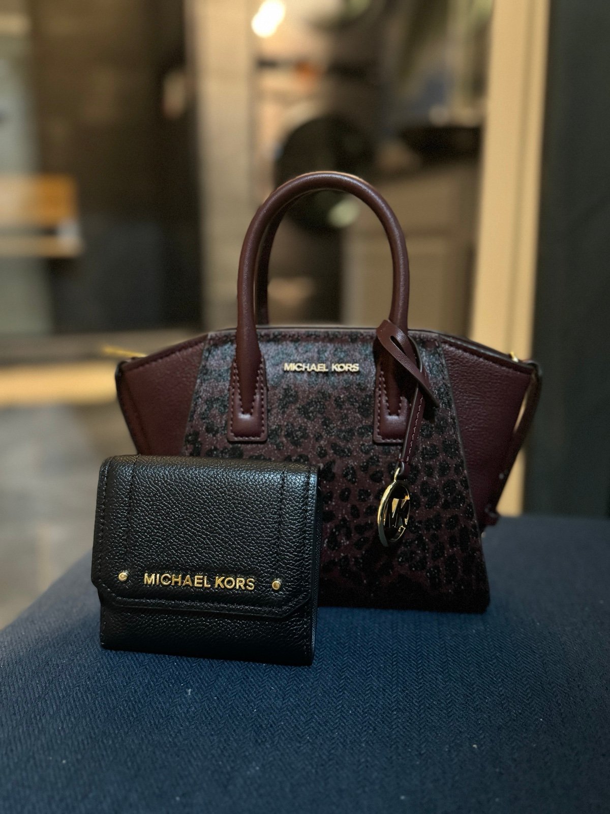 Michael Kors Avril XS Cheetah Print Calf Hair Leather Satchel+ wallet