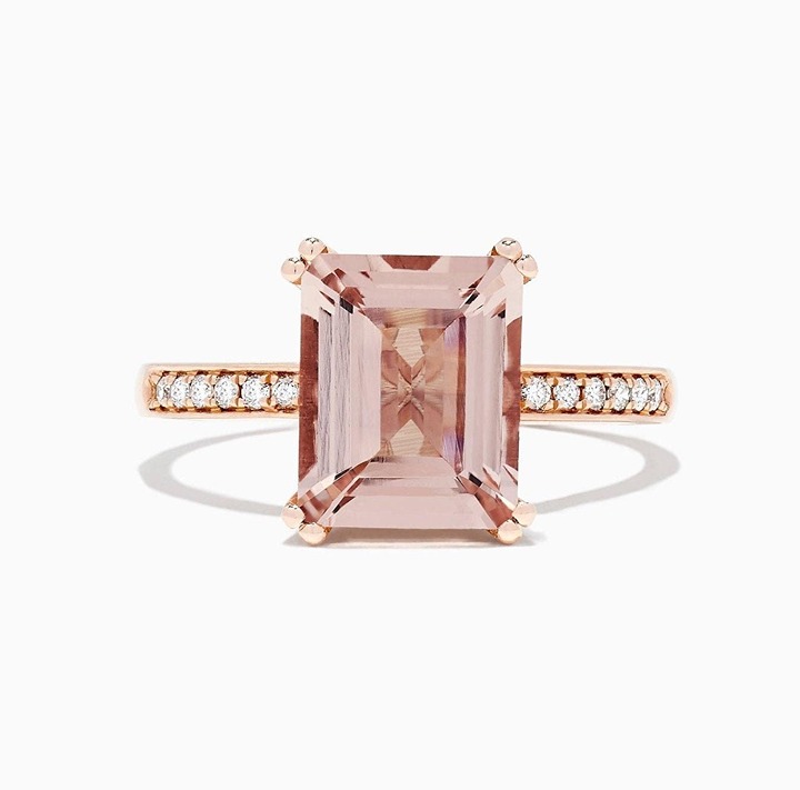 3.35Ct Natural Emerald Cut Pink Morganite & Diamond Solitaire Ring 14k Rose Gold