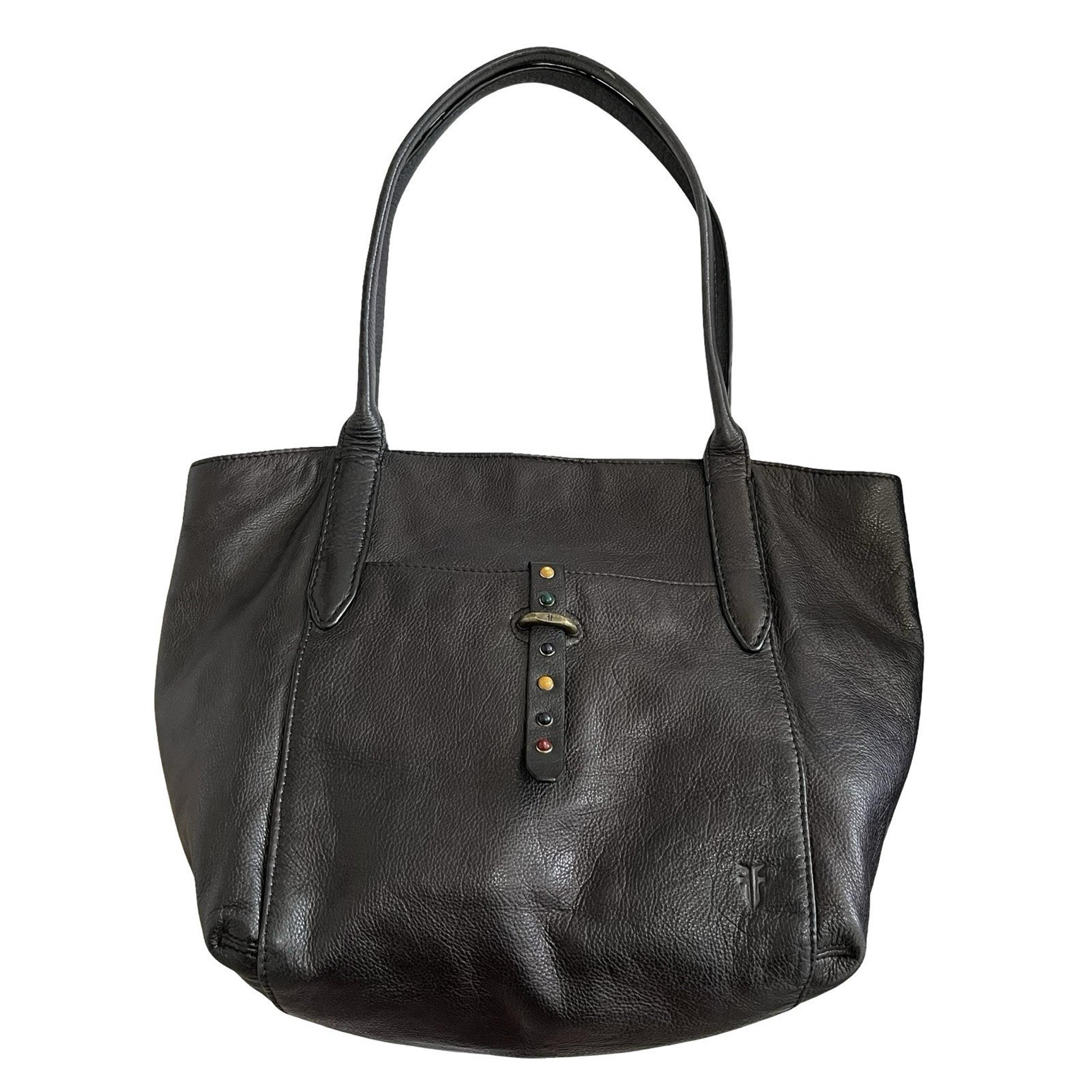 Frye Alessi Studded 100% Leather Large Tote Handbag in Black Boho Western
