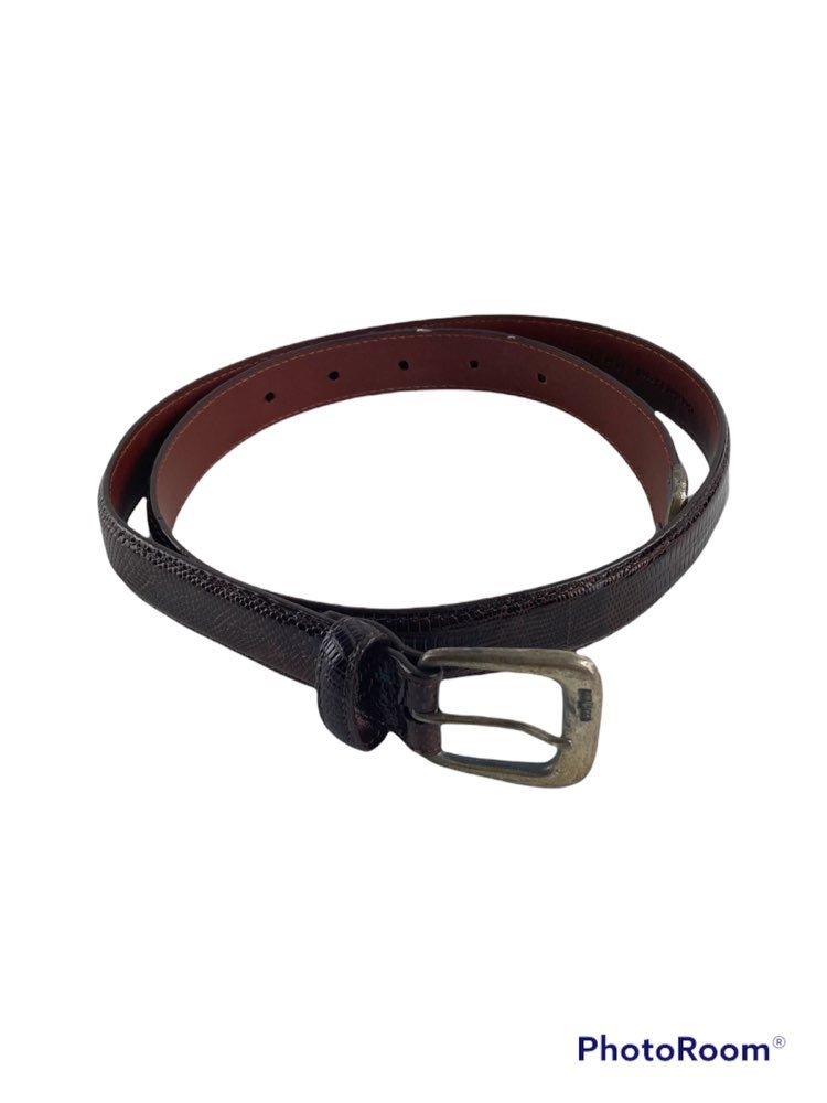 Vintage Ralph Lauren Brown Genuine Lizard Belt With Sterling Silver Buckle