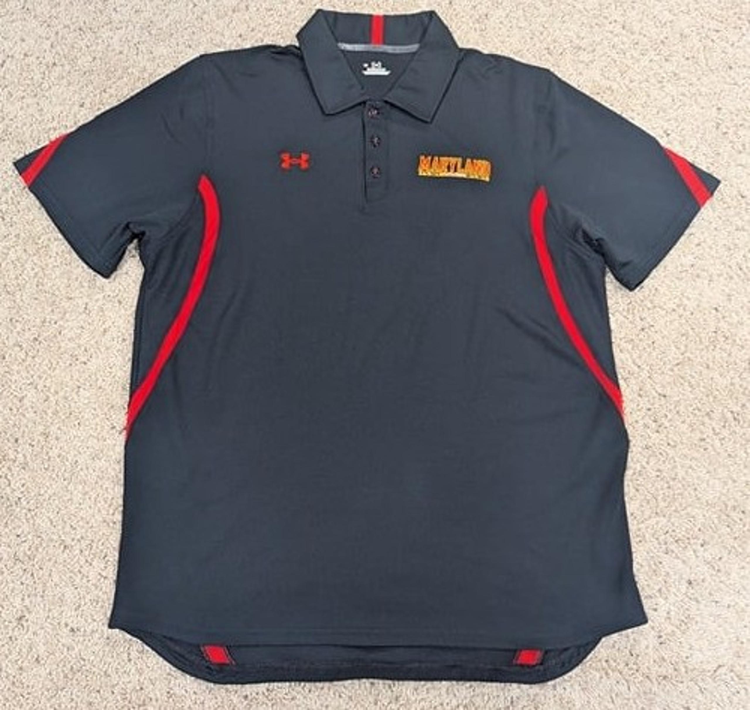 Maryland Terrapins Shirt Mens Large Black Under Armour Polo Basketball HeatGear