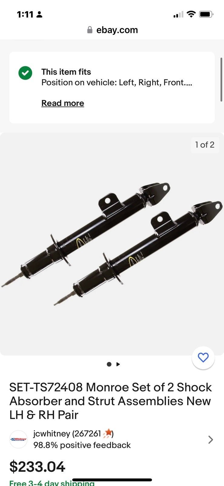 Monroe sense-trac struts only not loaded !!! Part number TS72408