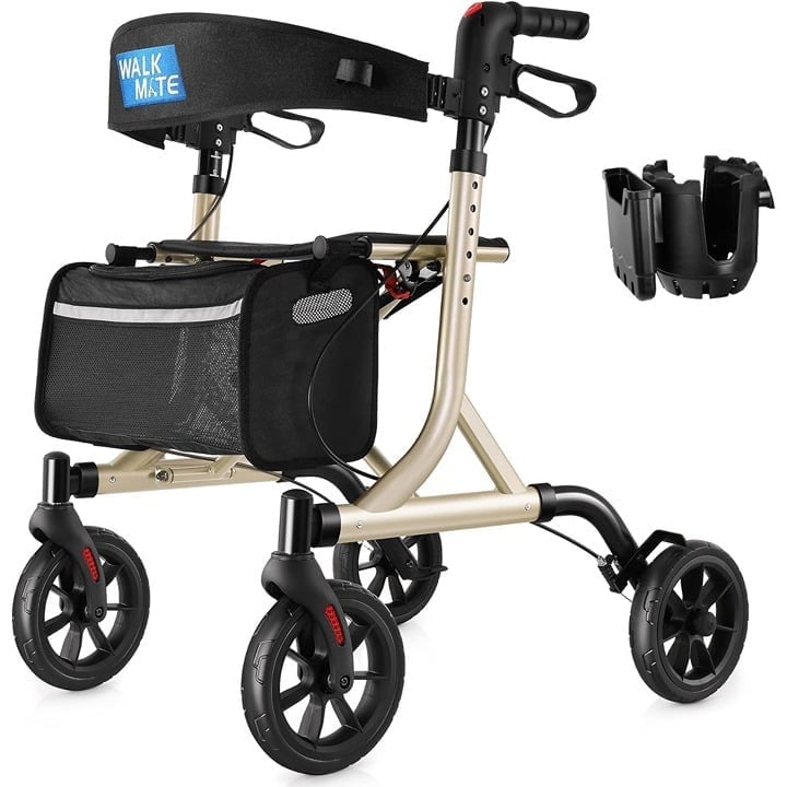 WALK MATE Rollator Walker for Seniors with Cup Holder Seat Padded Backrest