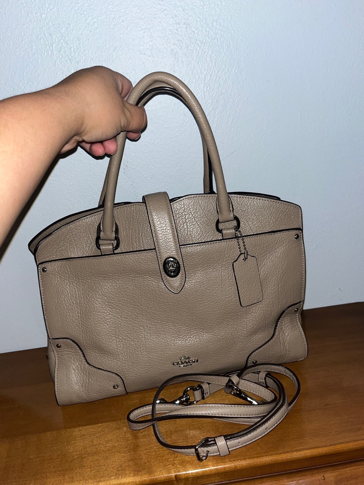 Coach Beige Handbag with Detachable Strap