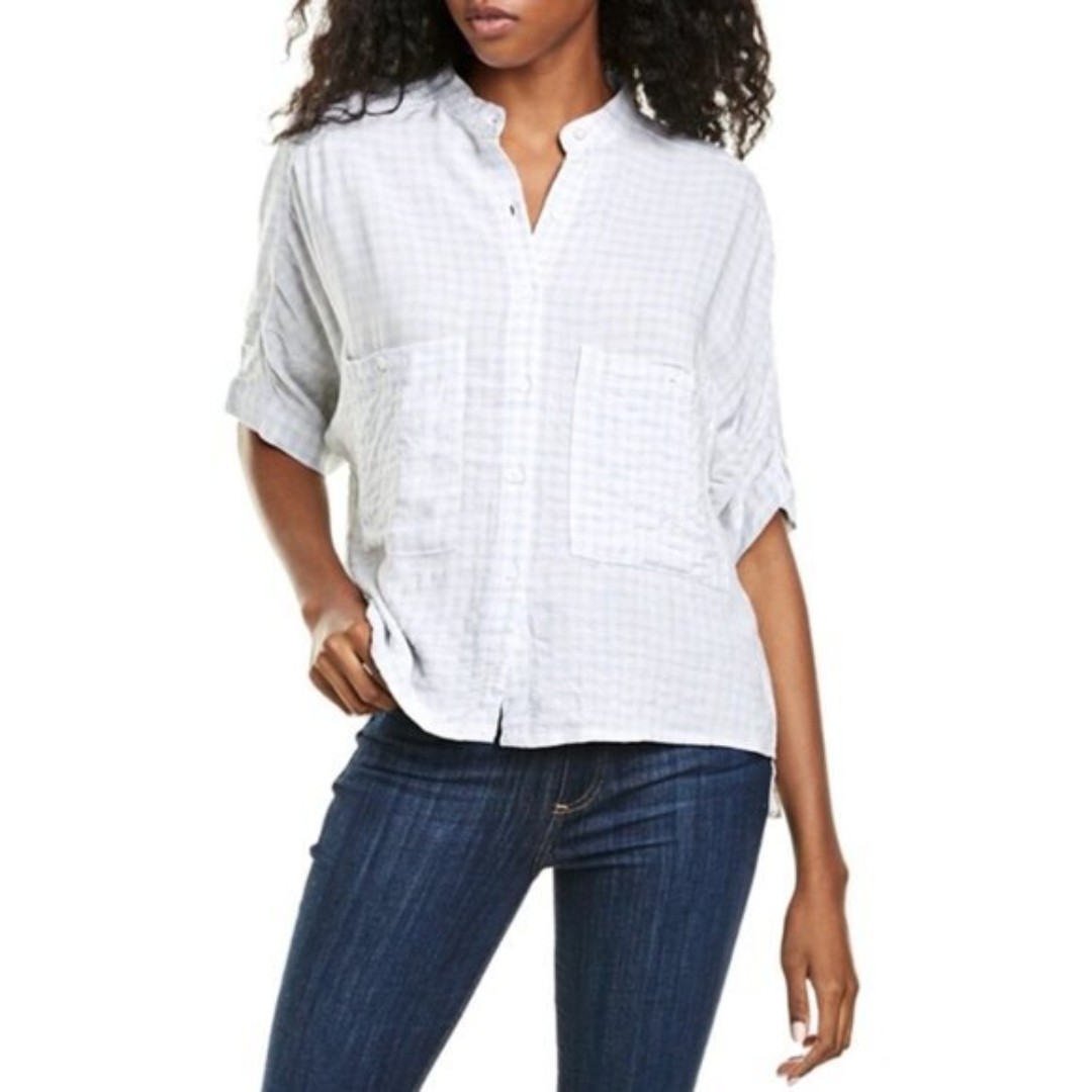 Max Studio Gingham Textured Button Down Shirt, NWT