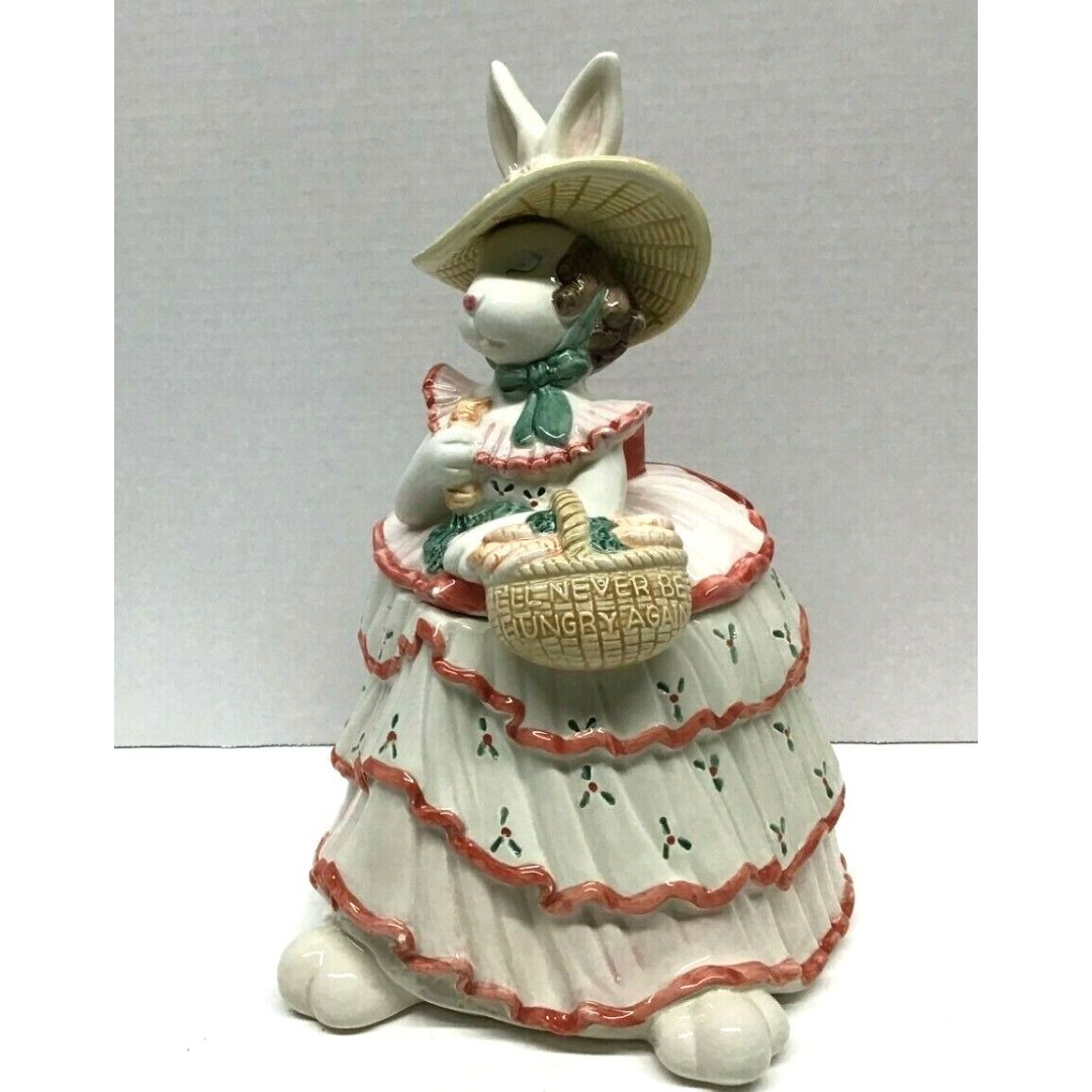 Fitz and Floyd 1989 Scarlett O'Hare Hand Painted Bunny Rabbit Cookie Jar Easter