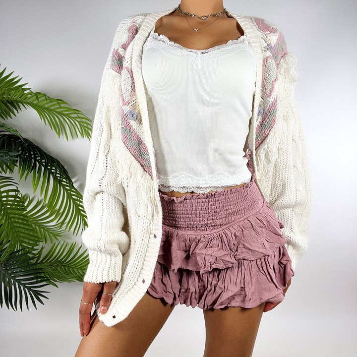 Vintage Y2K Pink Mid Rise Tier Ruffle Cottagecore Coquette Mini Skirt Skort / XS
