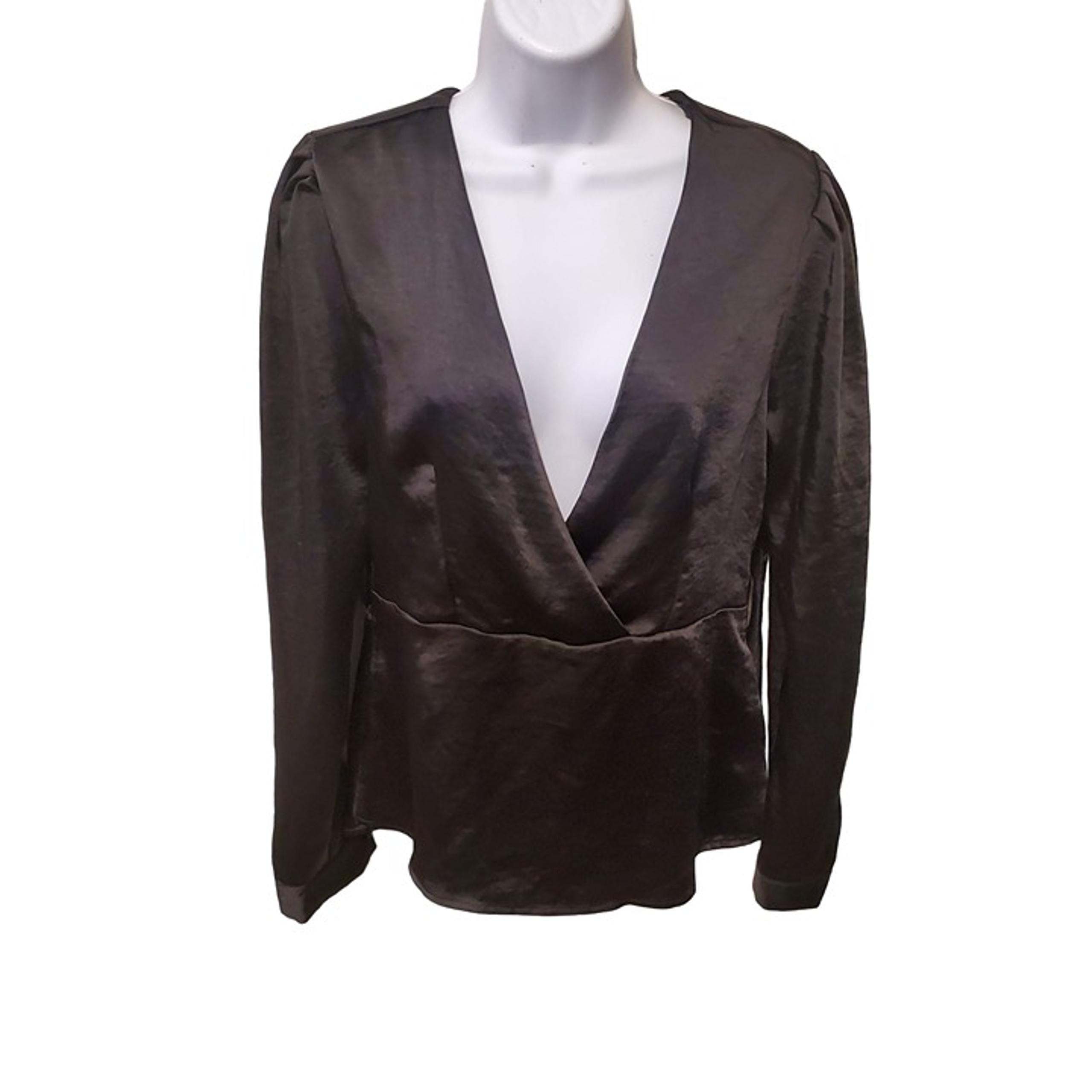 Nasty Gal Black Satin Like Blouse V-neck