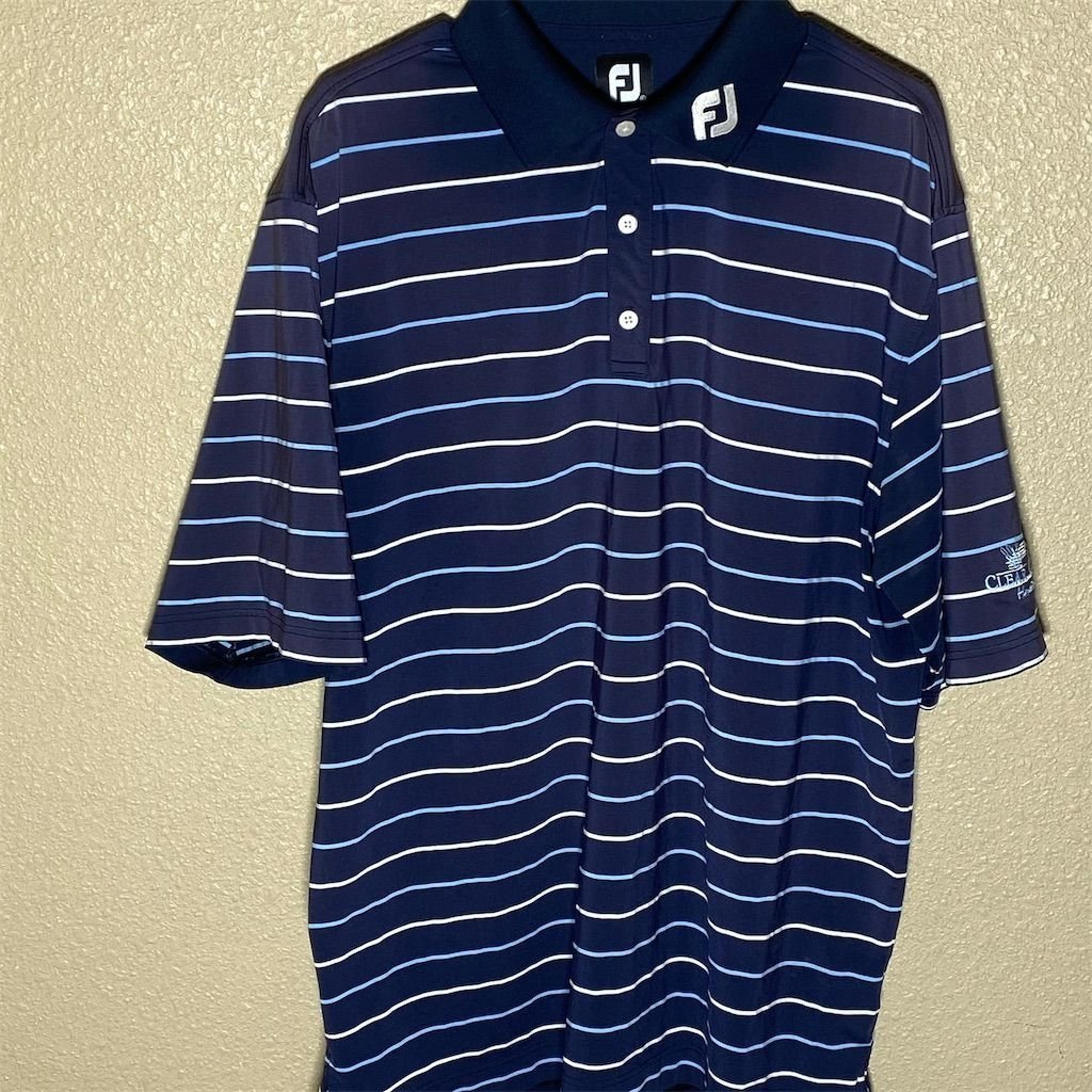 FootJoy Men's XL Blue Striped Golf Polo Shirt Cedar Creek Embroidery