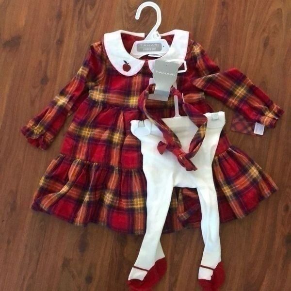NWT Tahari girls fall Christmas three-piece outfit nine months plaid red