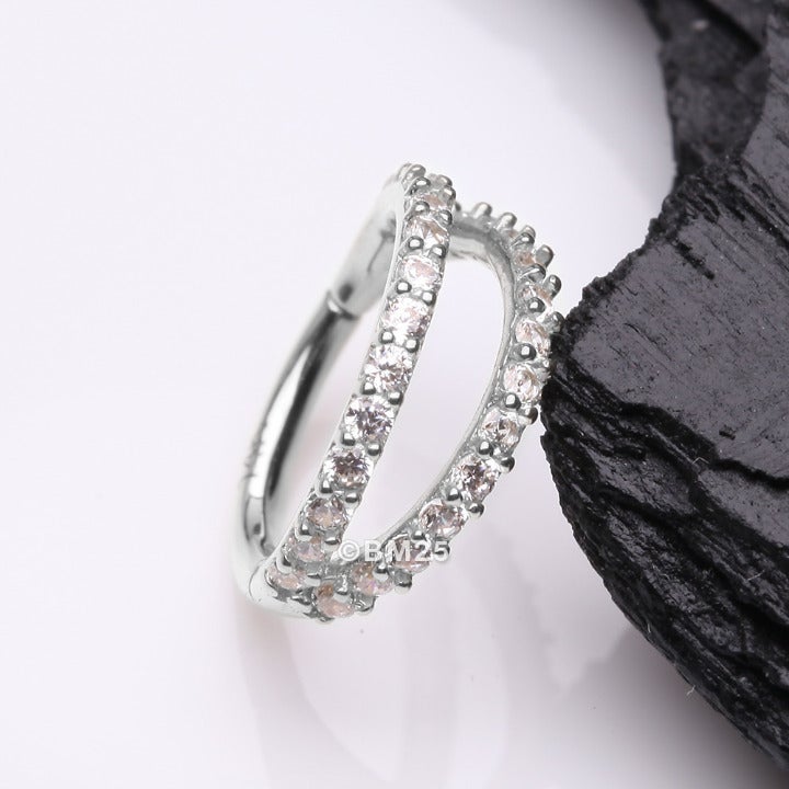 14K White Gold Brilliant Sparkle Double Hoop Seamless Clicker Hoop Ring - 8mm