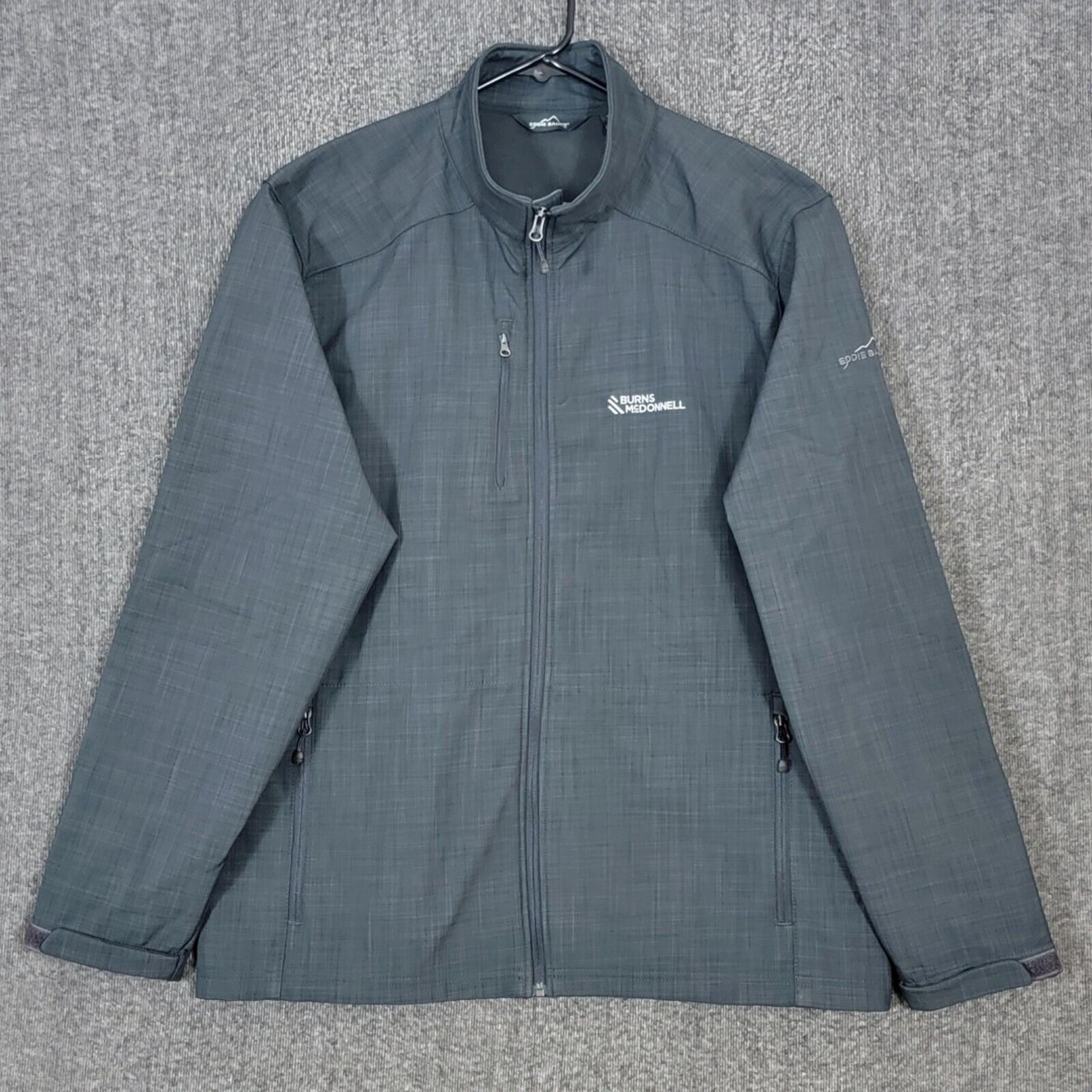 Eddie Bauer Jacket Mens 2XL Gray Shaded Crosshatch Soft Shell Fleece Lined EB532