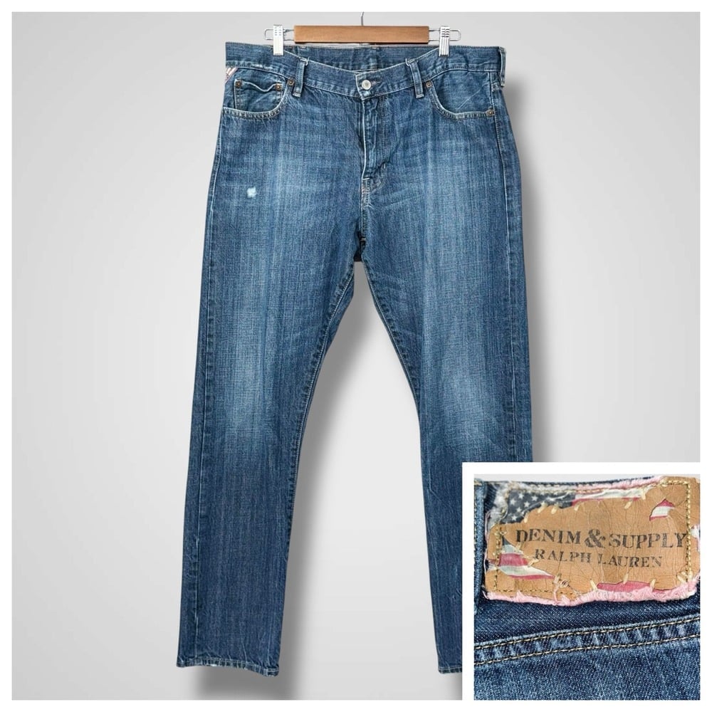 Ralph Lauren Denim Supply 38x34 Mens Jeans Distressed Straight Leg Relaxed