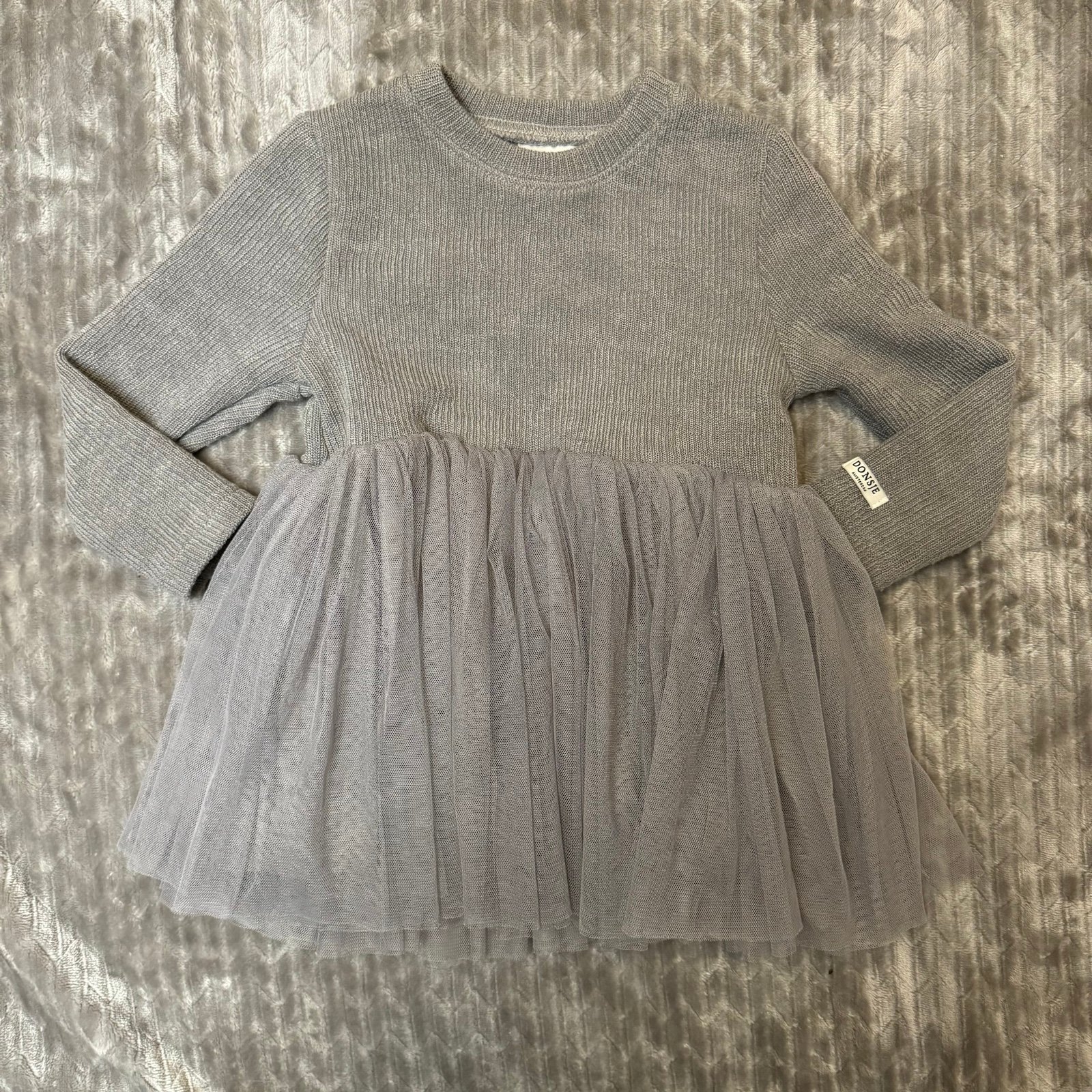 Donsje Gray Ribbed Sweater Tulle Tilly Dress