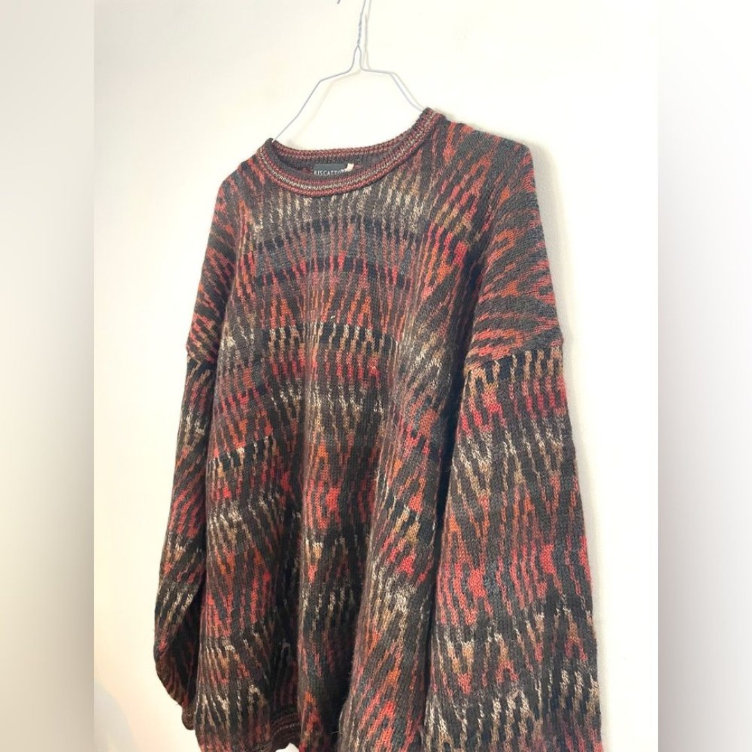 Riscatto Handmade Alpaca Crewneck Grandpa Sweater Orange Brown Black Mens XLT