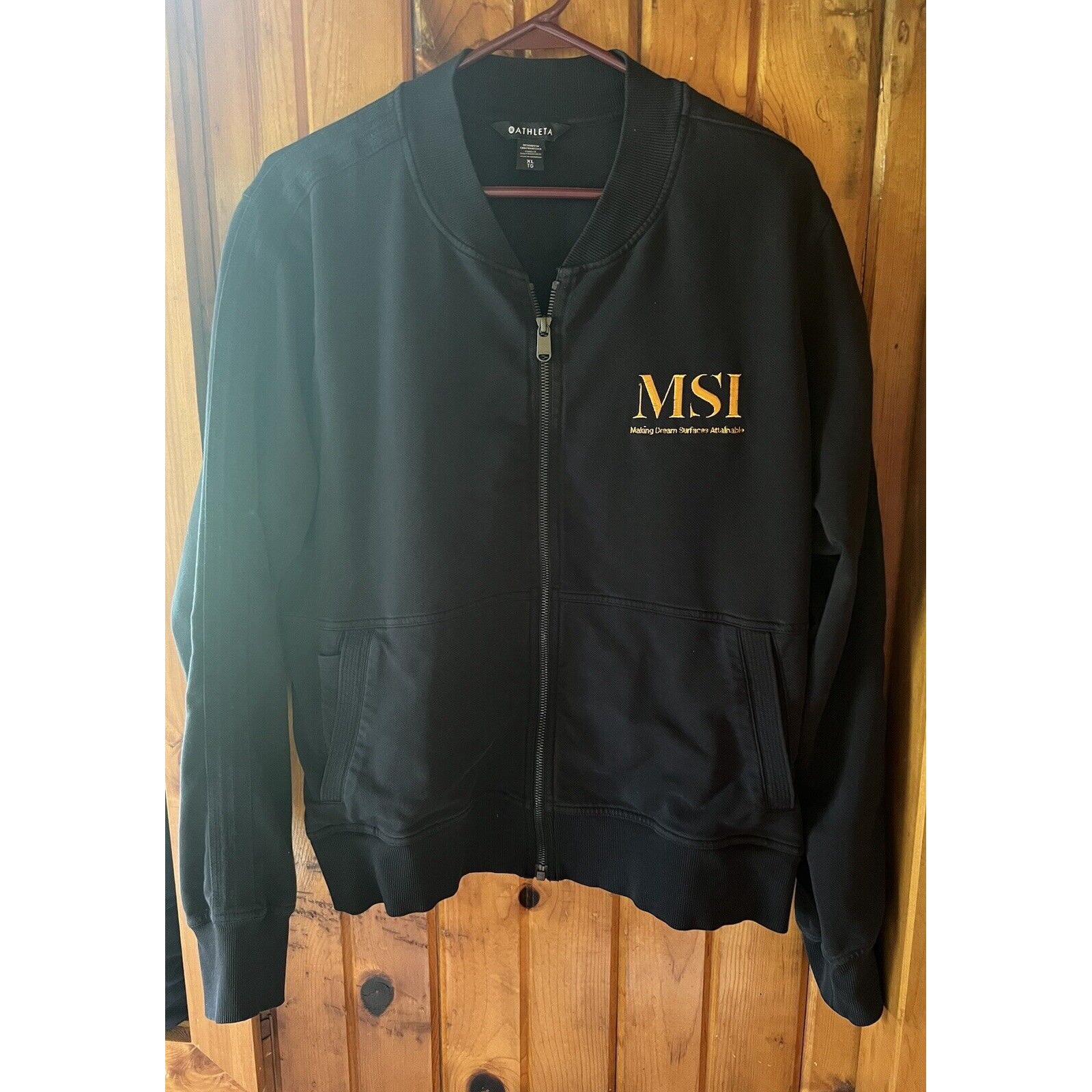 Athleta Black Zip Up Size Xl MSI Embroidered